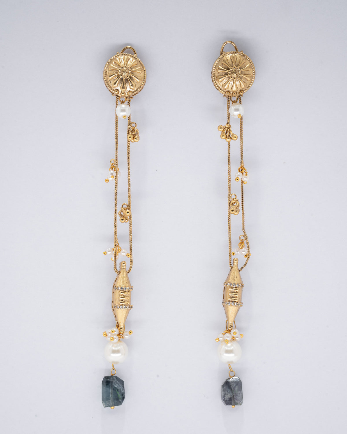 Elegant Gold Tone Kaan Chand Balis with Pearl Accents
