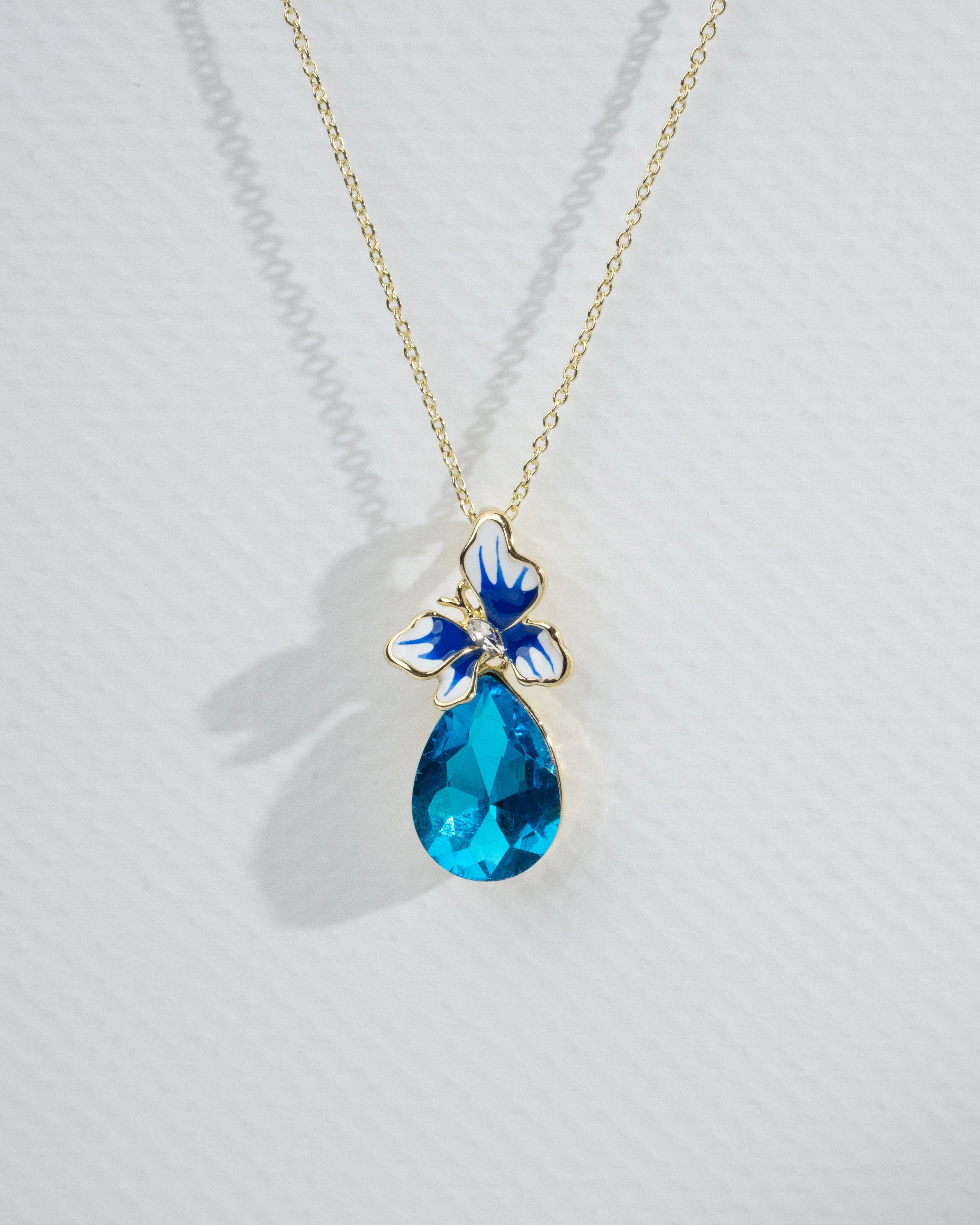 Elegant Blue Teardrop Jewelry Set with Enamel Floral Accents