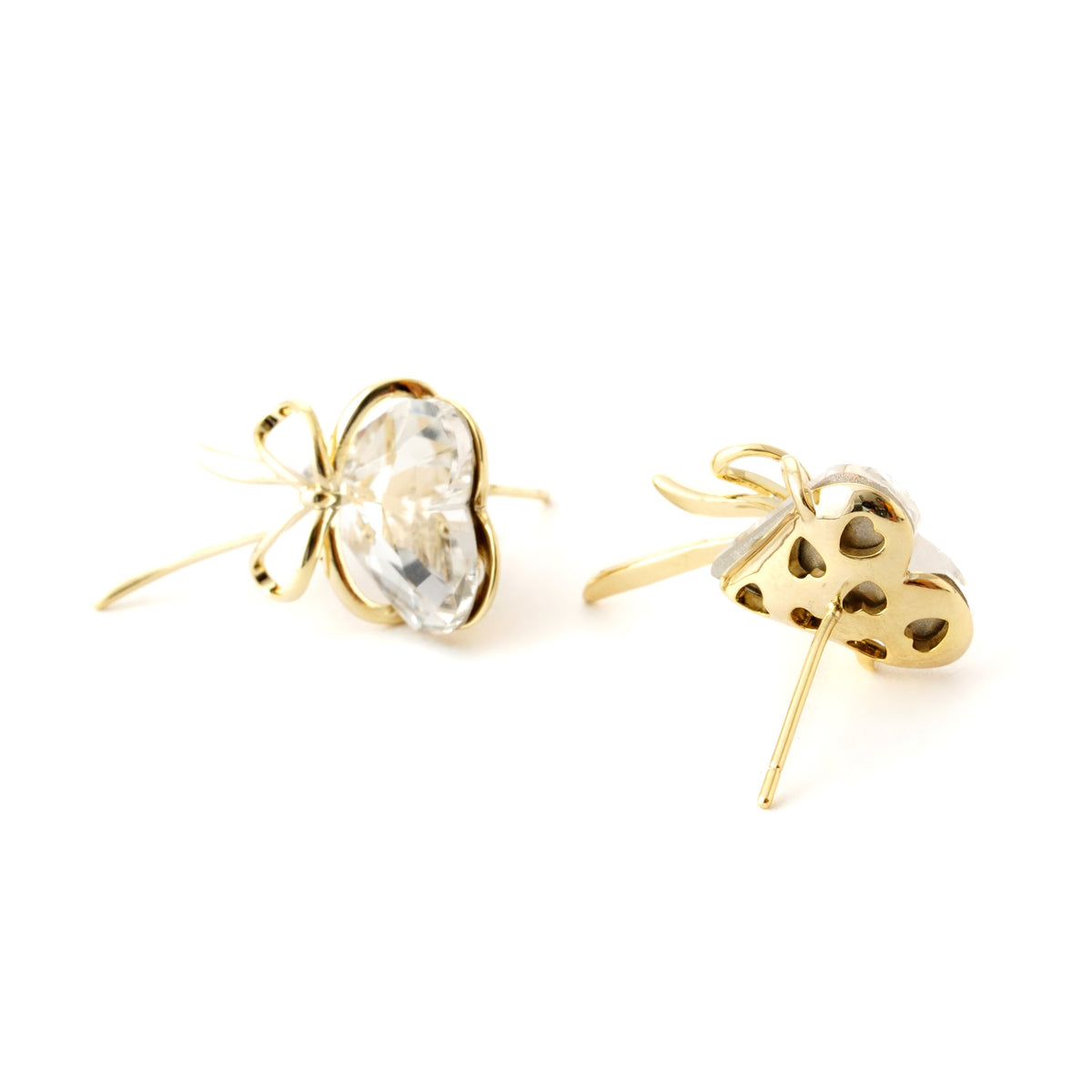 Elegant Crystal Heart Gold-Tone Earring with Bow Accent