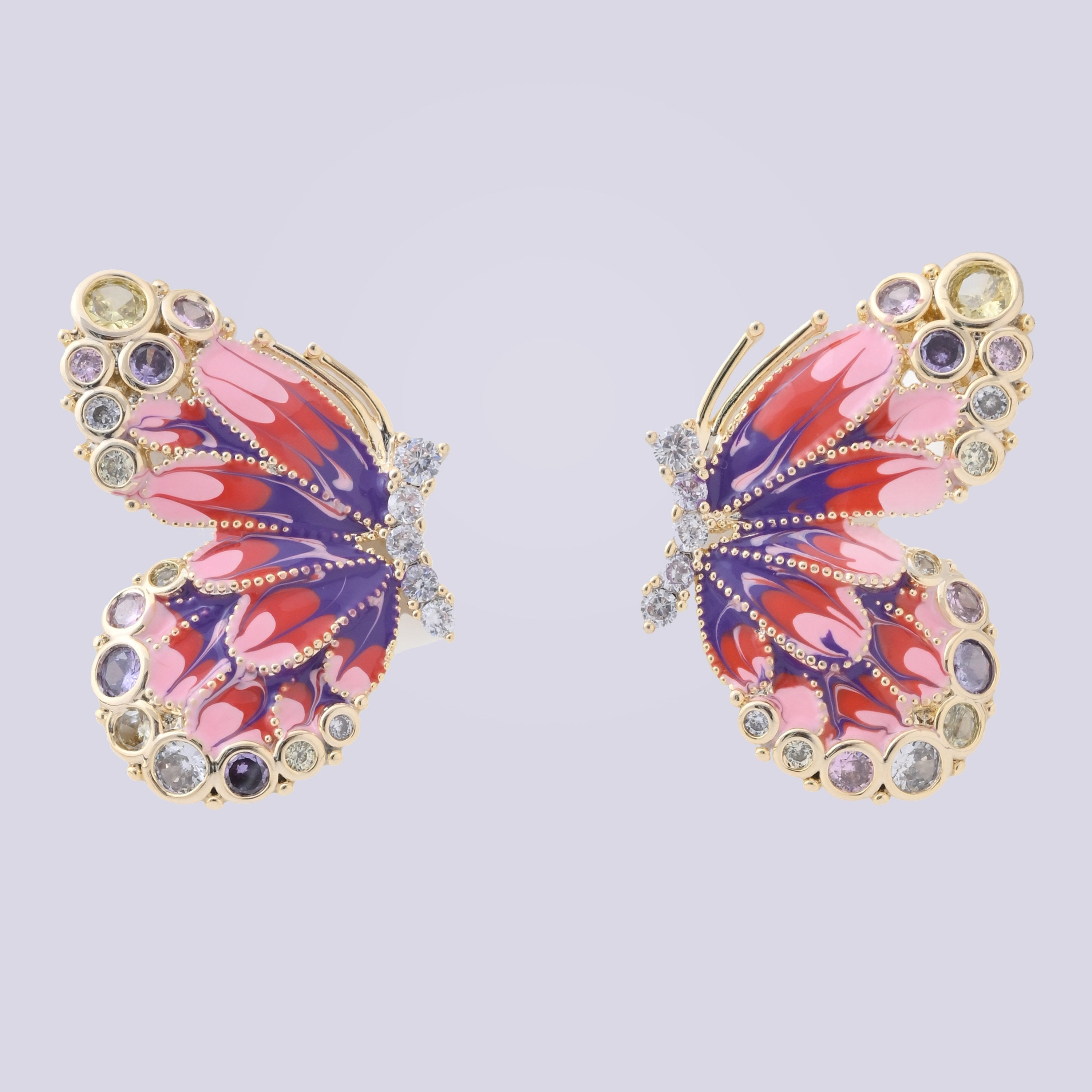 Elegant Enamel Butterfly Crystal Earrings