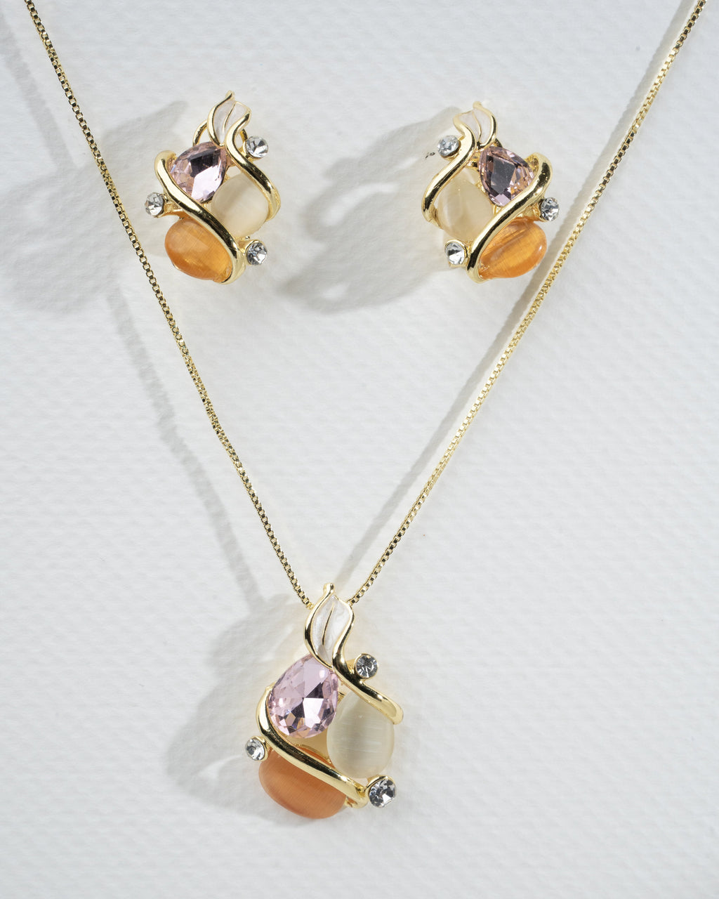 Elegant Multi-Stone Gold-Plated Necklace and Earrings Set