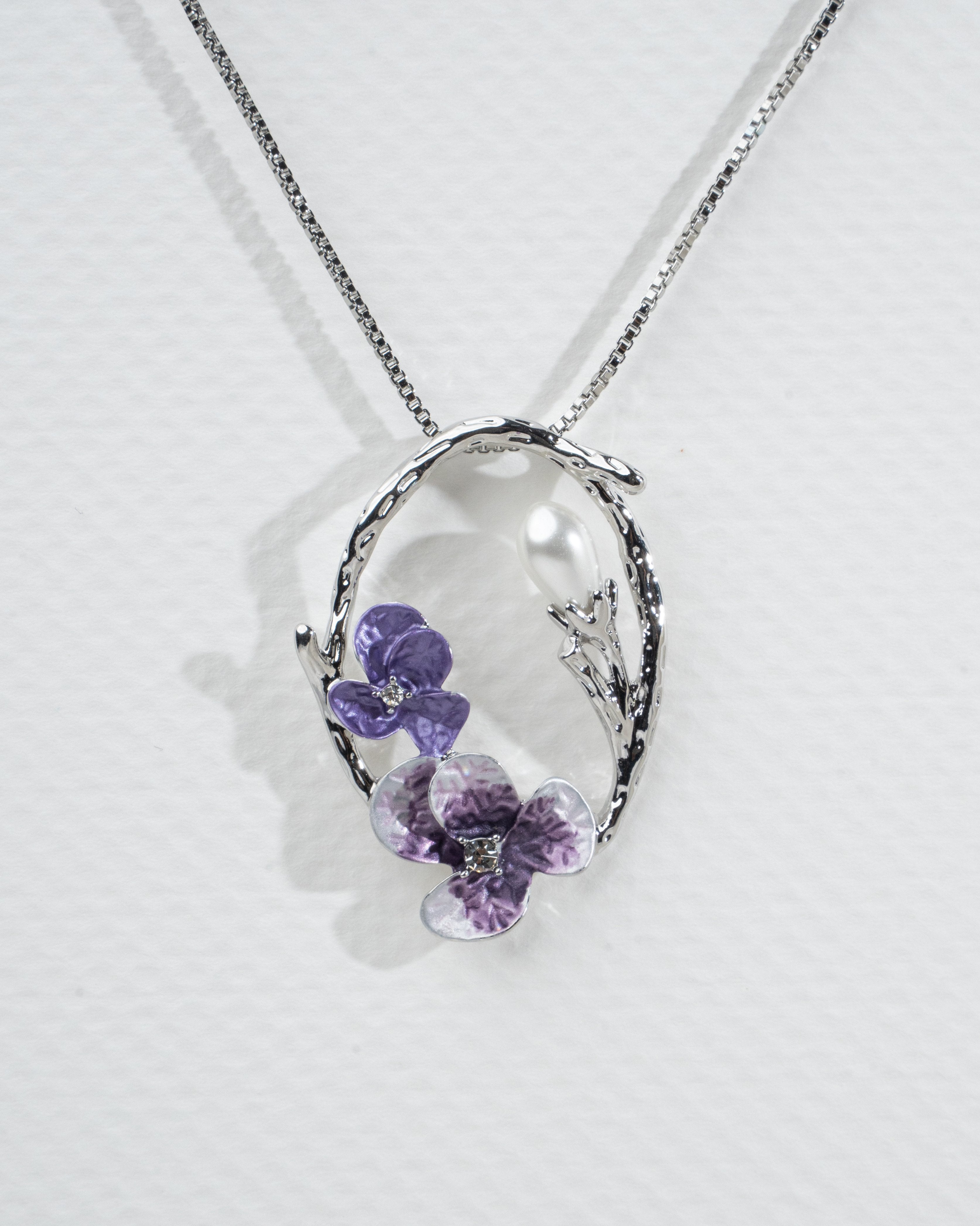 Elegant Violet Orchid Pendant and Earring Set