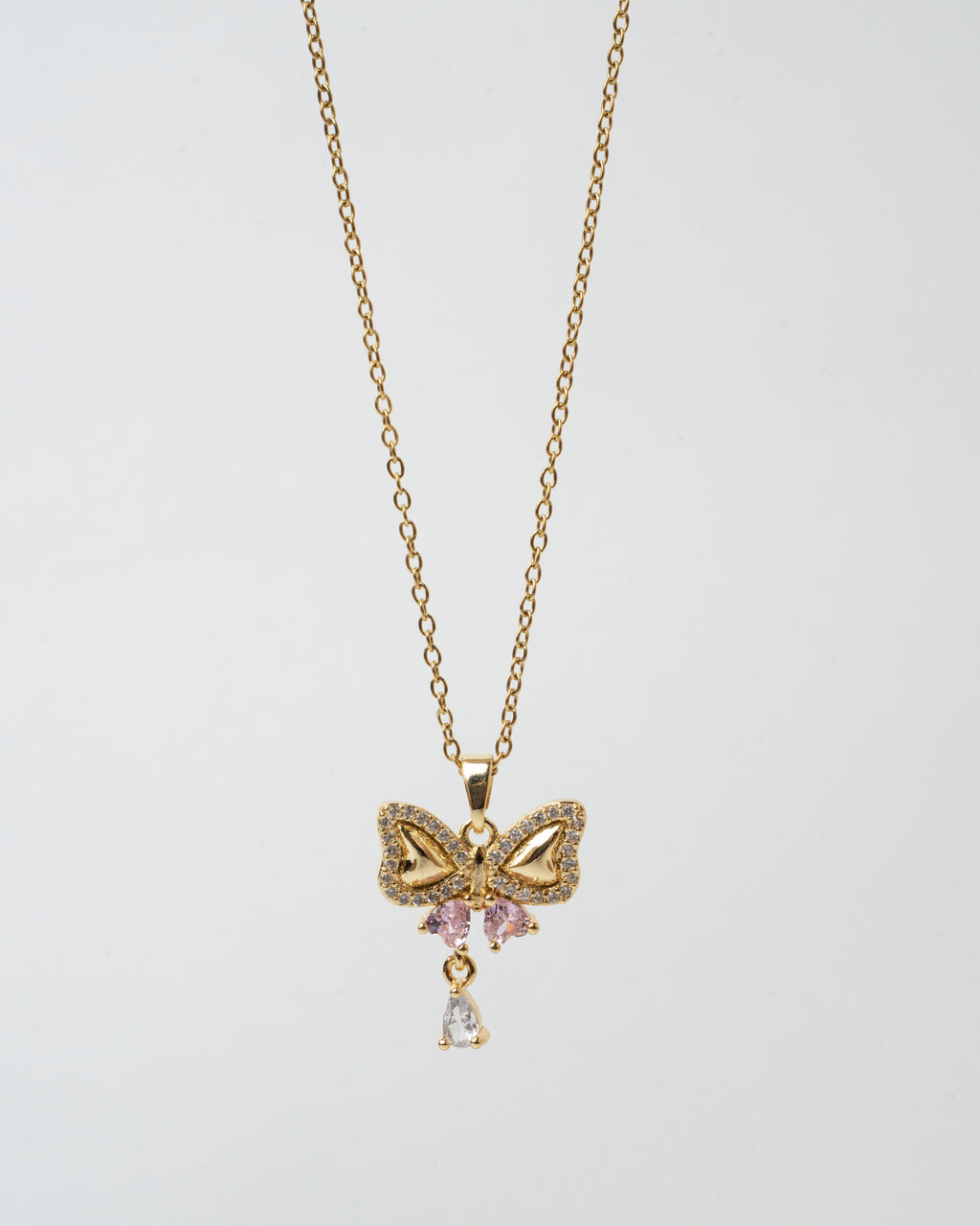Crystal Butterfly Drop Pendant Necklace