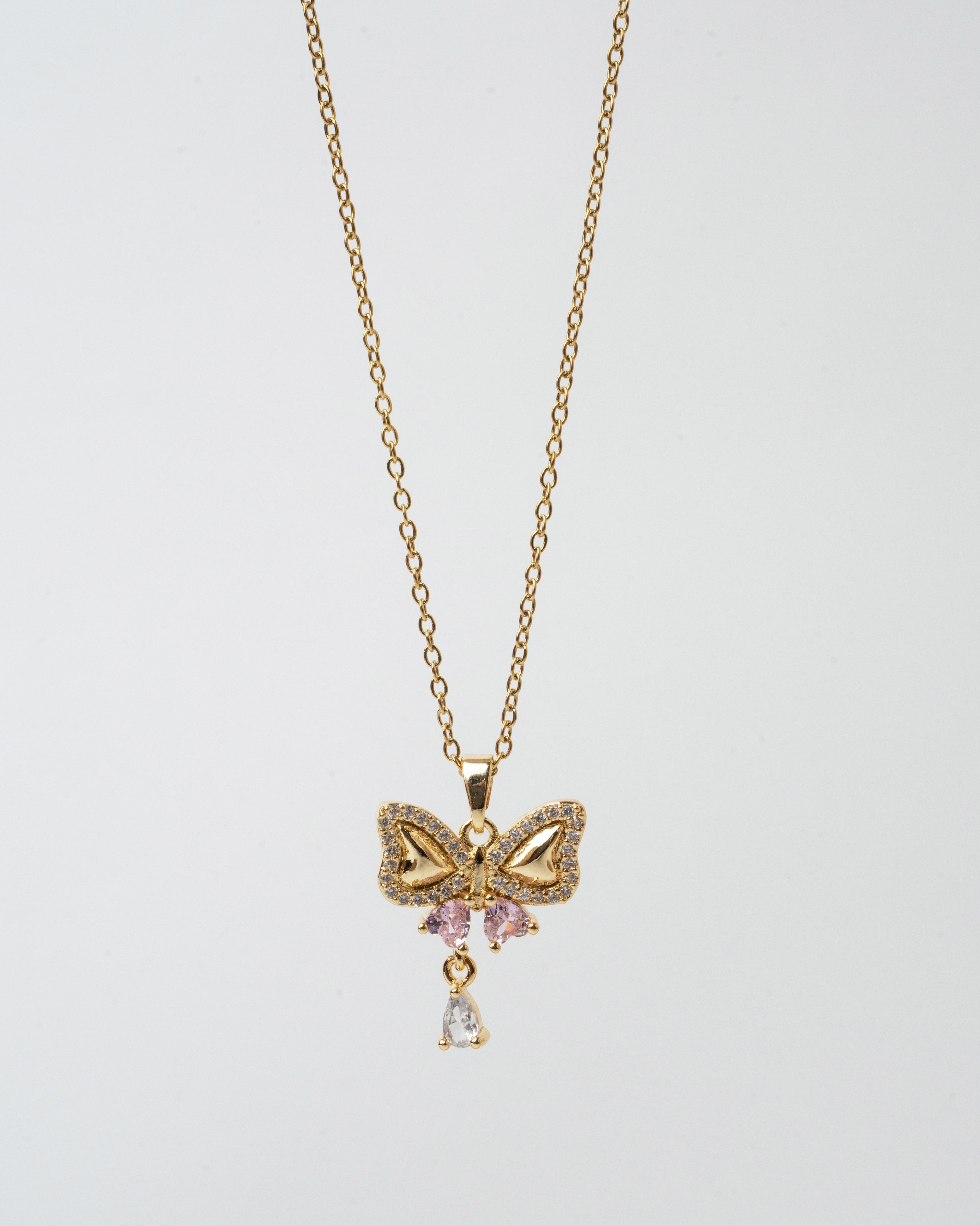 Crystal Butterfly Drop Pendant Necklace