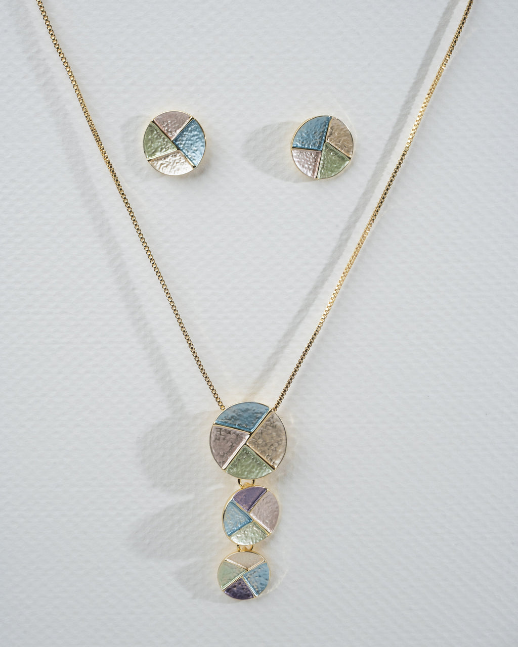 Elegant Pastel Enamel Geometric Necklace and Earrings Set
