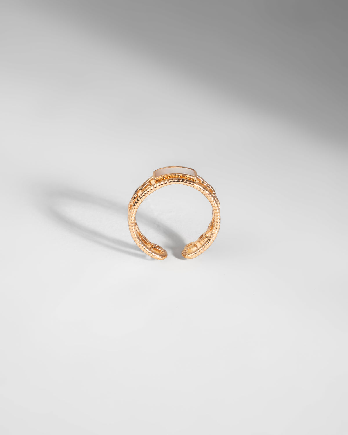 Elegant Gold-Toned Rectangular Pearl Ring