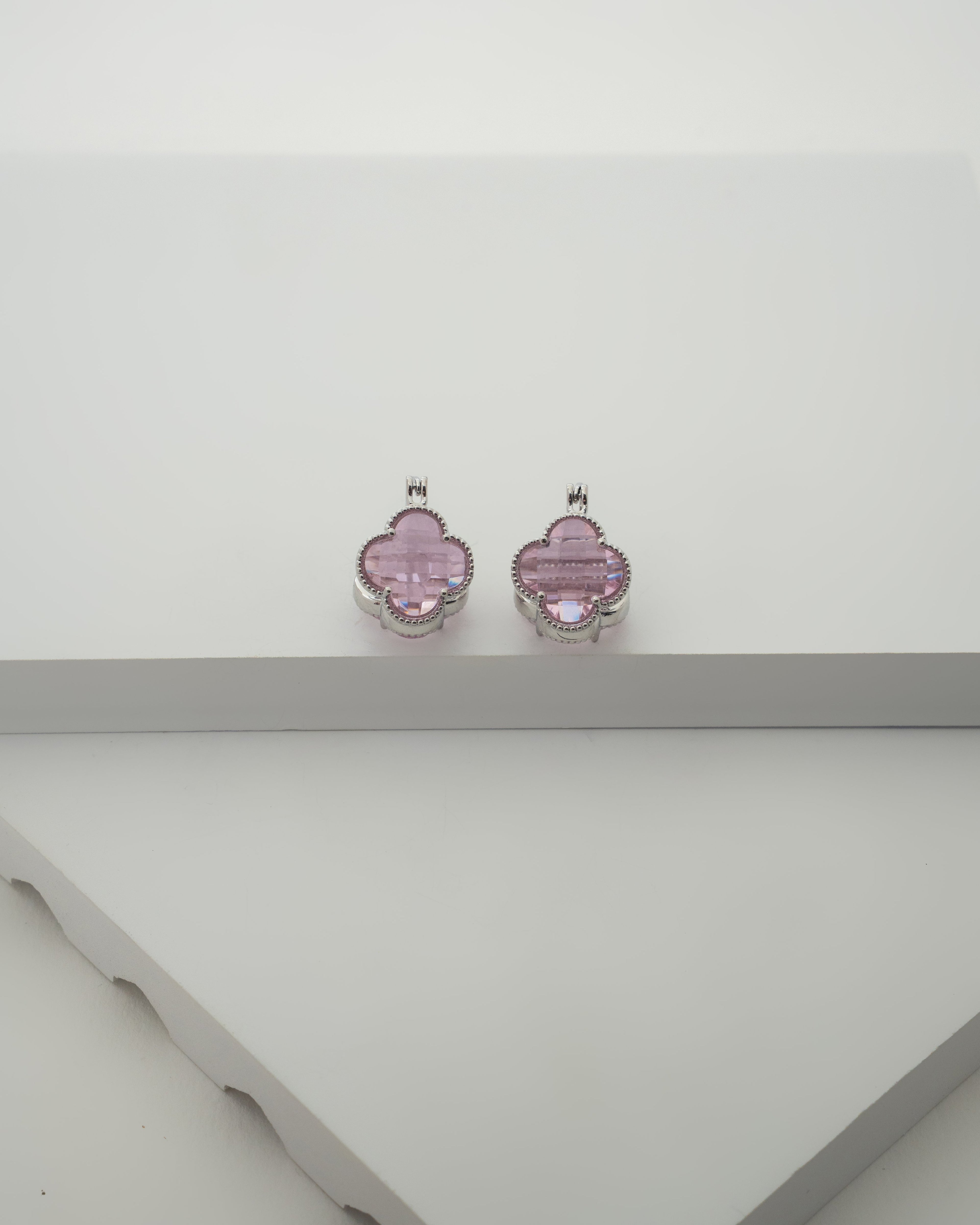 Elegant Pink Quartz Clover Earrings with Silver Finish