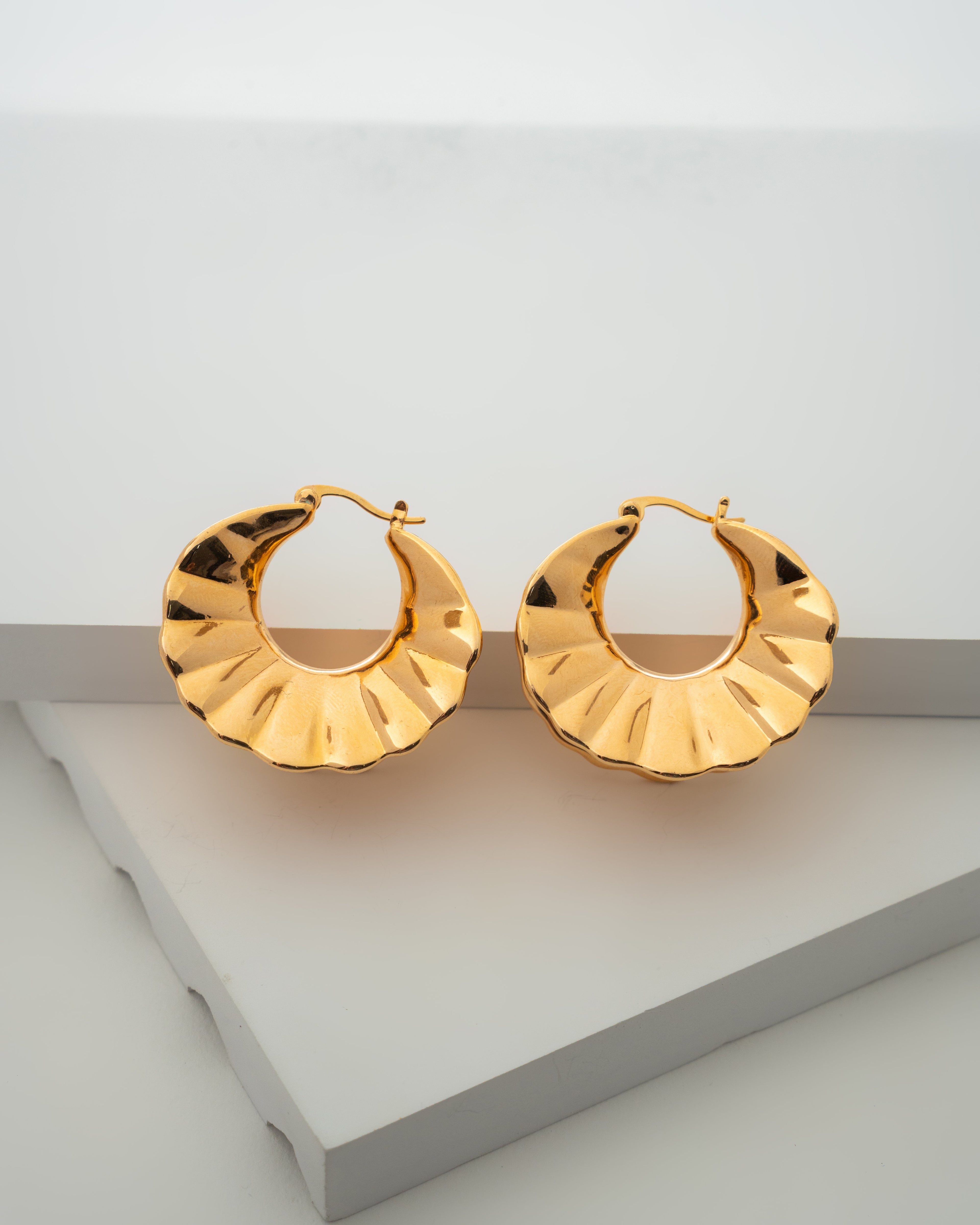Elegant Gold Hoop Earrings with Ripple Texture