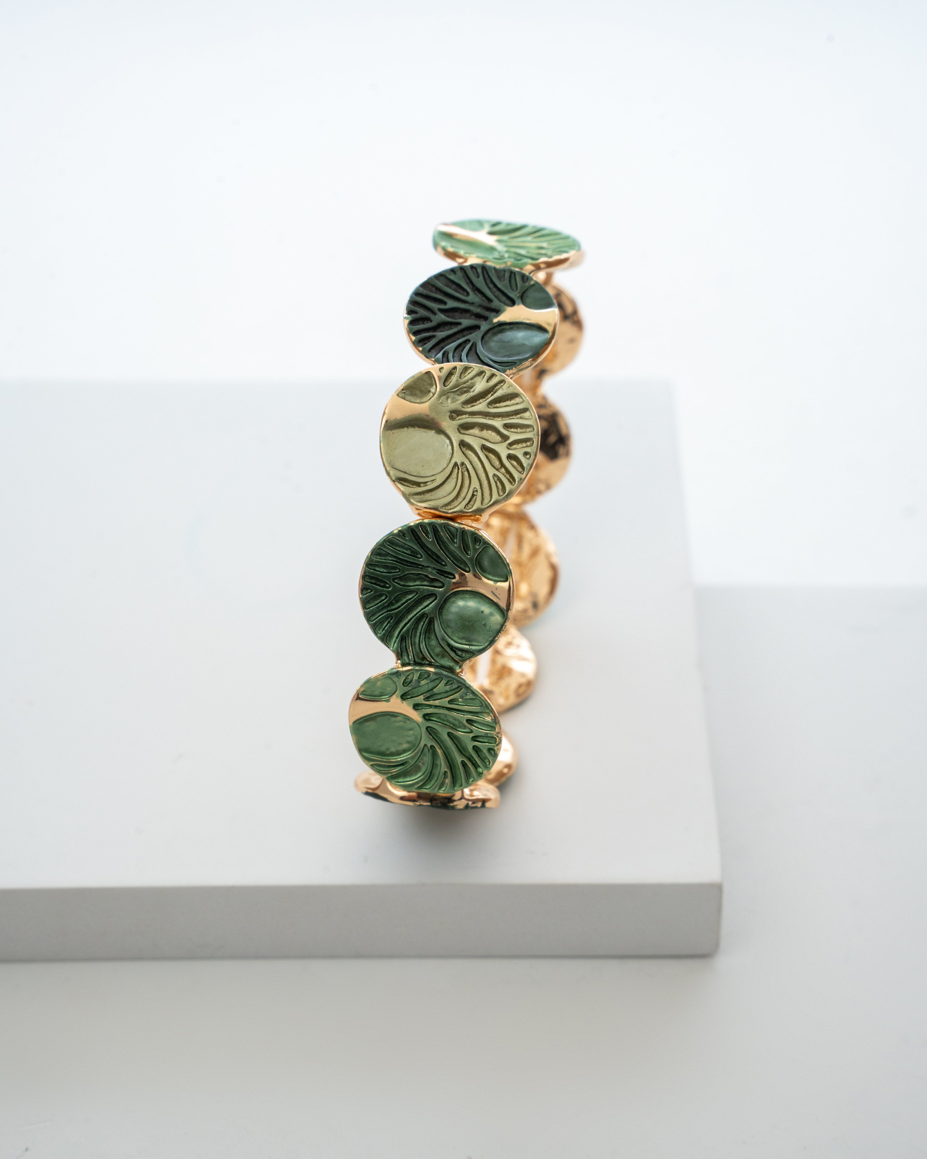 Elegance Gold-Toned Green Enamel Bracelet