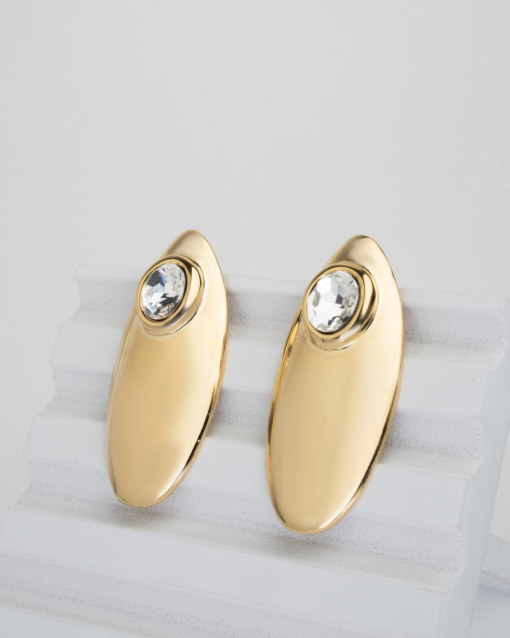 Elegant Gold-Plated Oval Stud Earrings with Crystal Accents