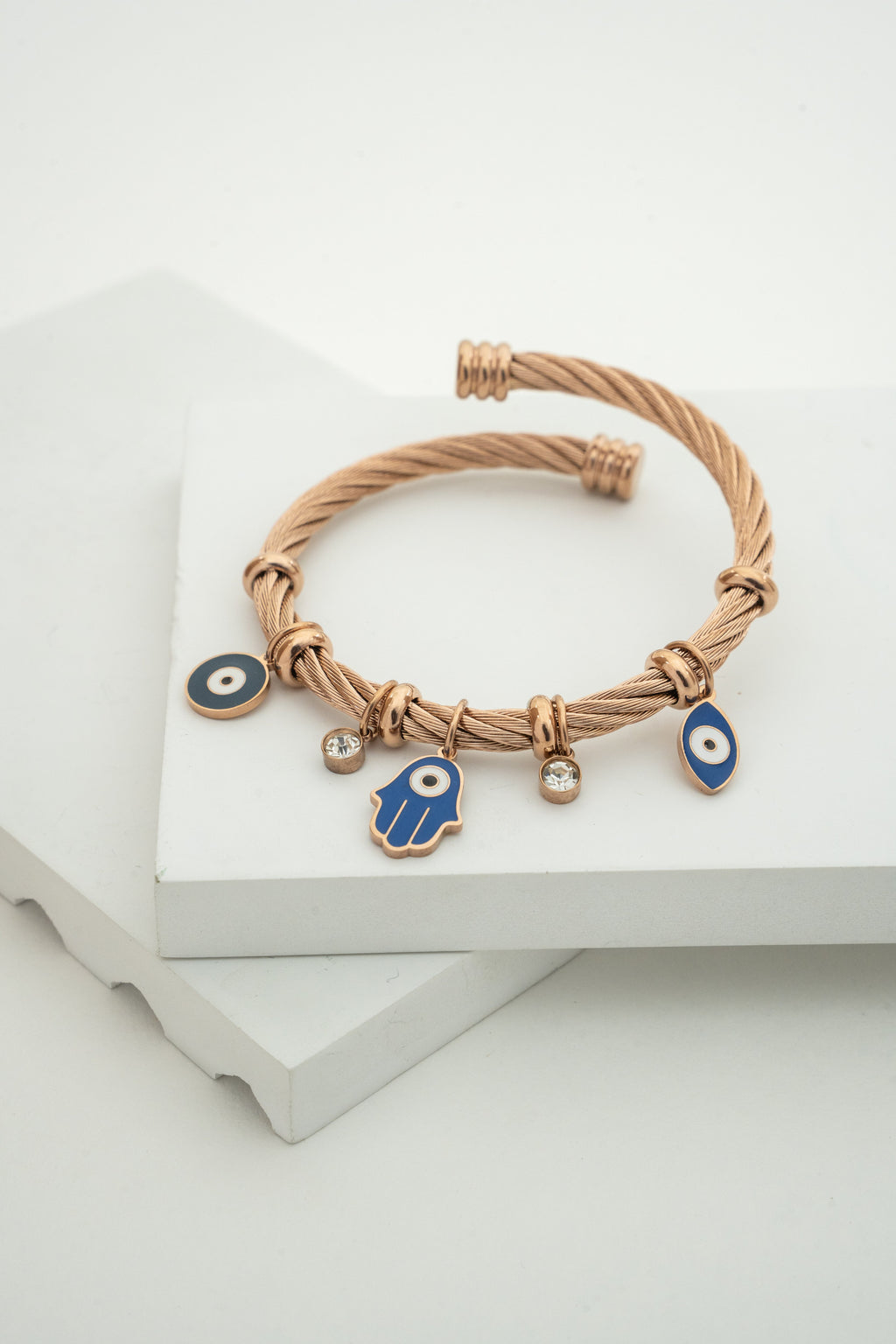 Elegant Rose Gold Charm Bangle Bracelet