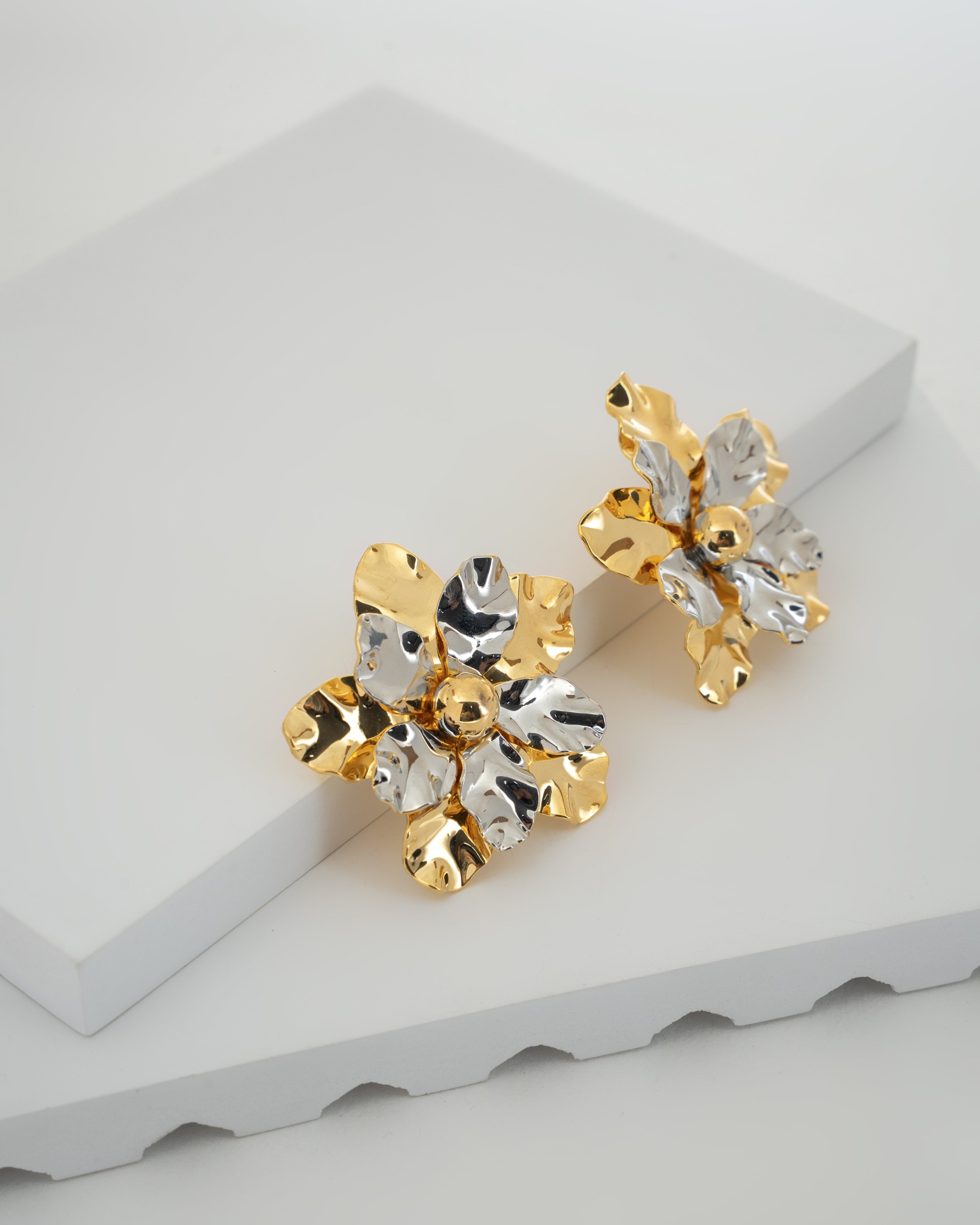 Elegant Two-Tone Floral Statement Earrings