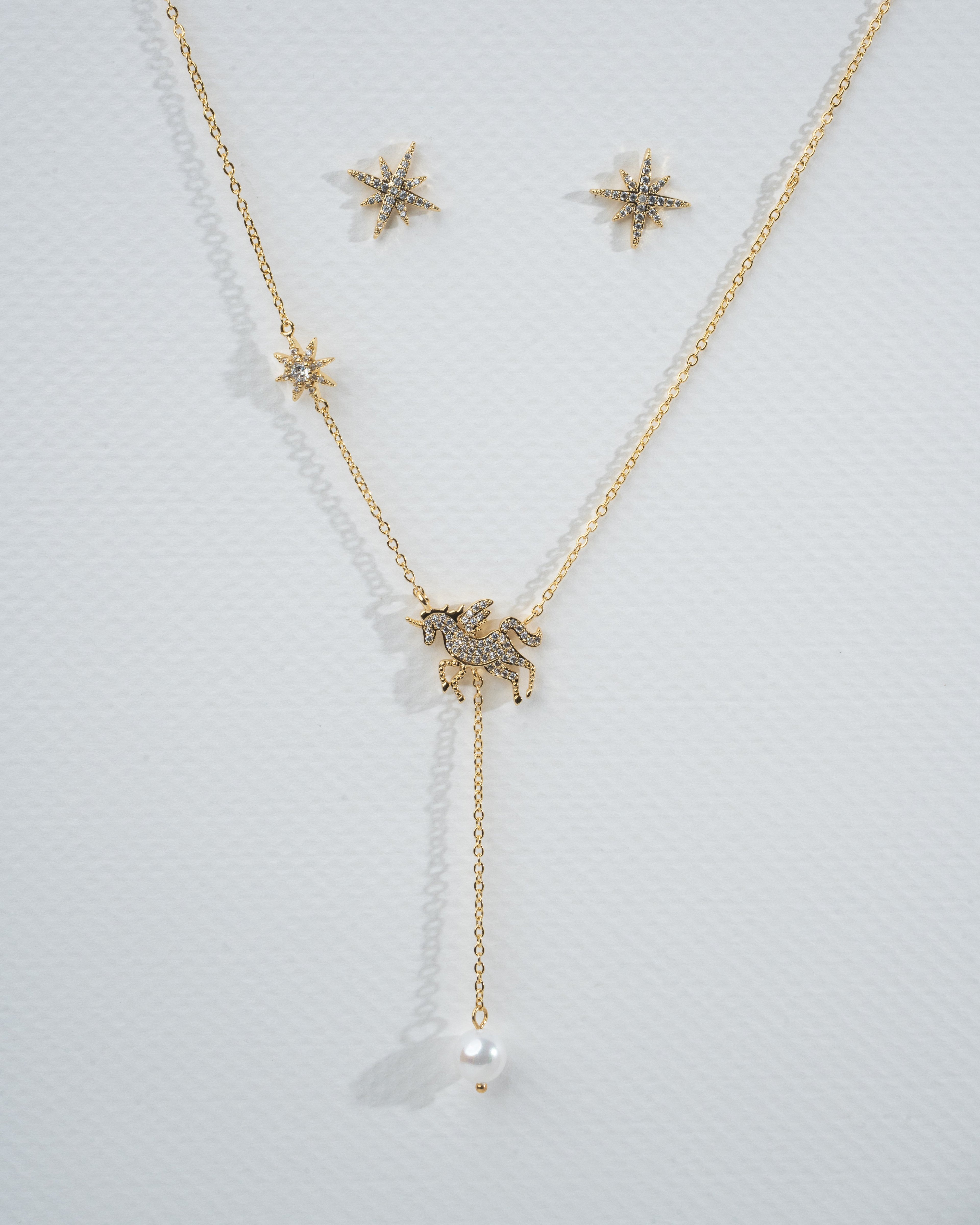Elegant Unicorn and Star Pendant Necklace Set