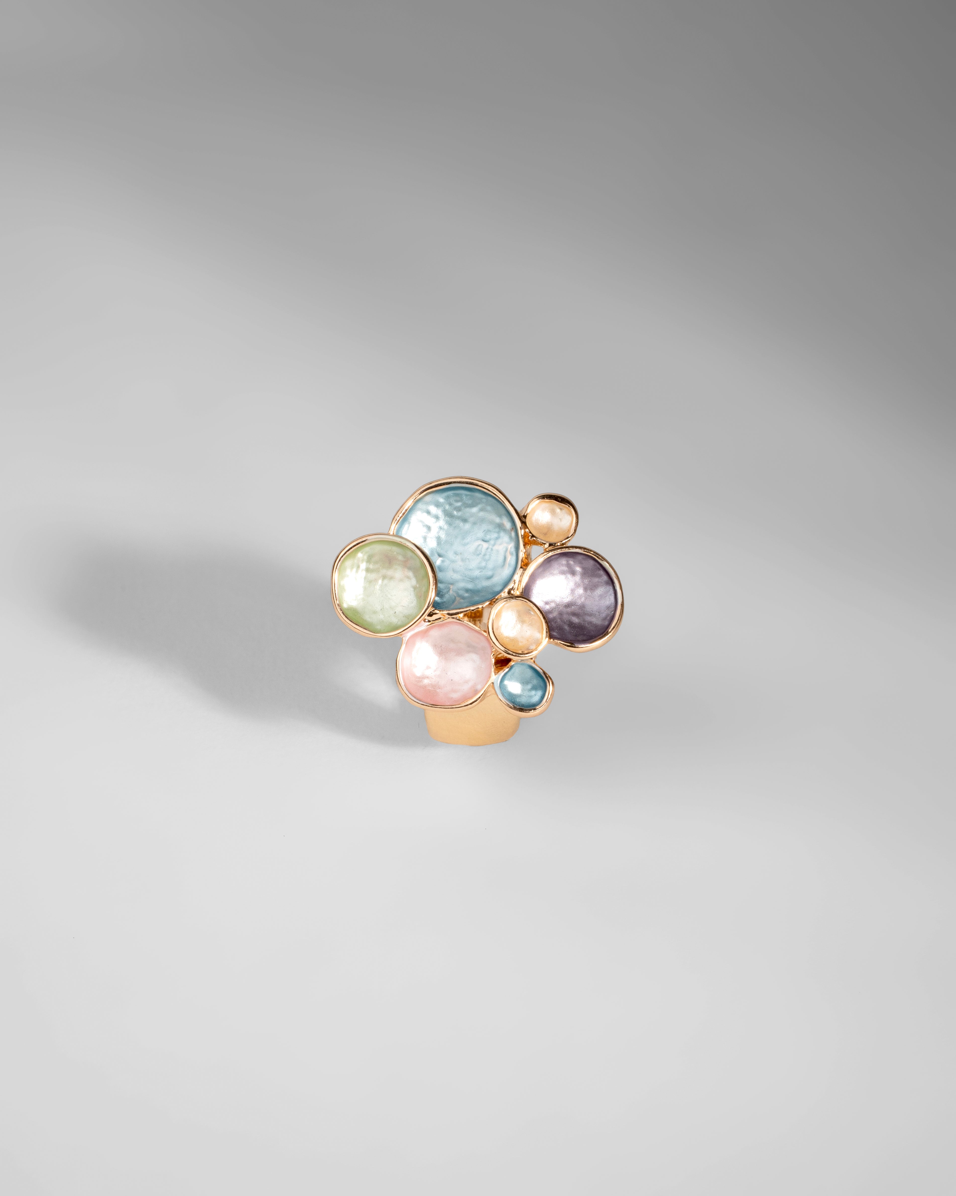 Multi-Color Gem Cluster Ring in Gold