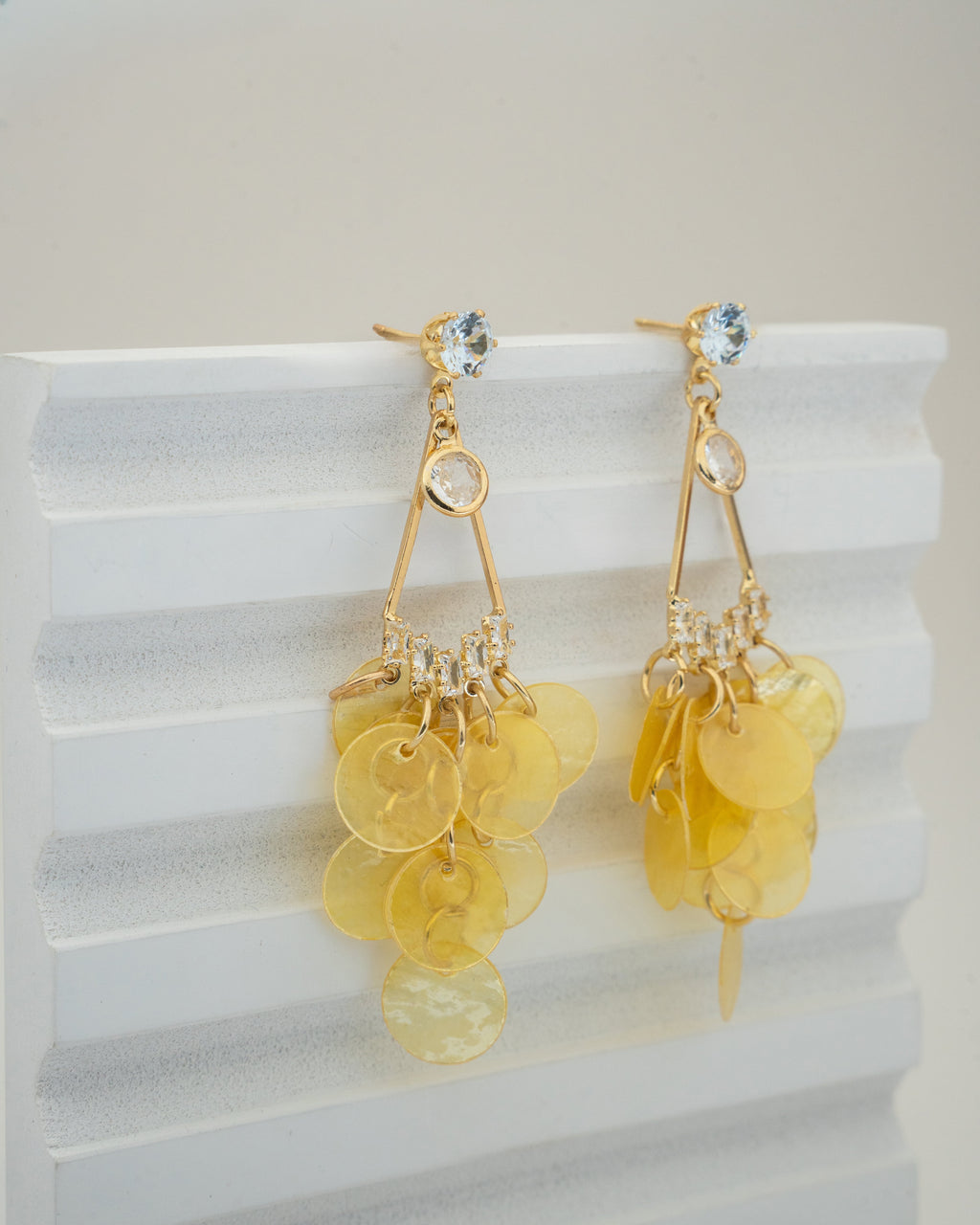 Elegant Gold Sequin Fringe Earrings with Crystal Accents