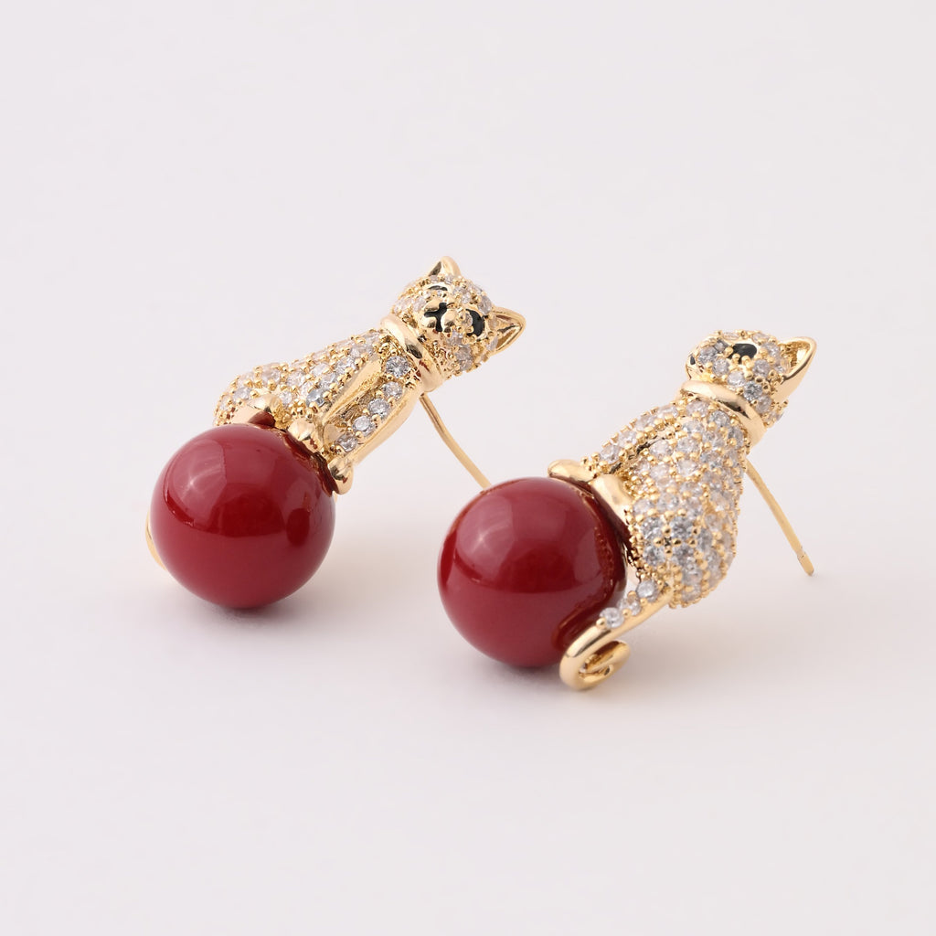 Elegant Feline Charm Cubic Zirconia and Enamel Cat Earrings