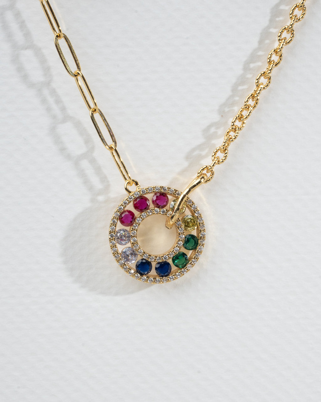 Multicolored Gemstone Circular Necklace and Earring Set