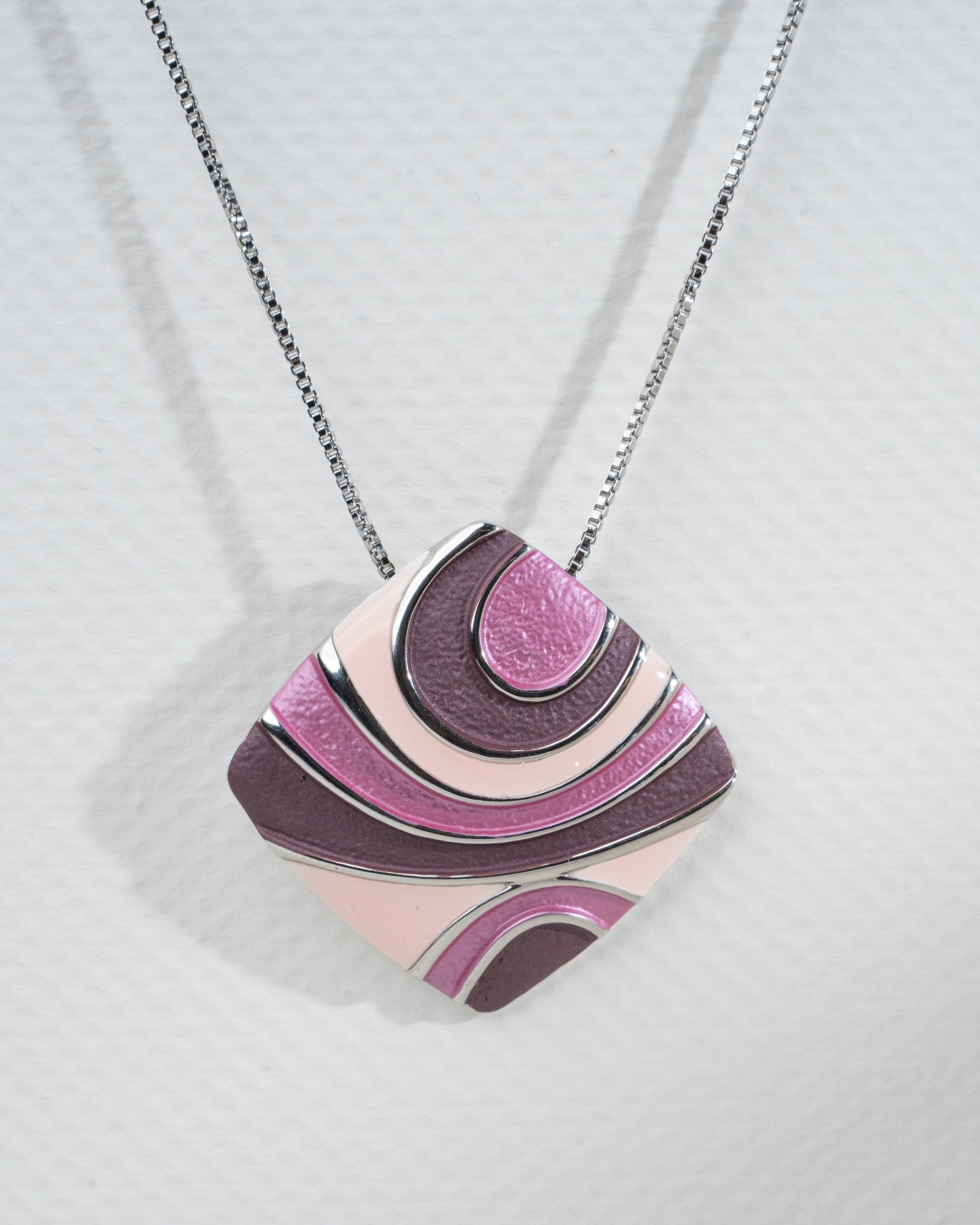 Elegant Geometric Pink and Purple Necklace and Earring Set