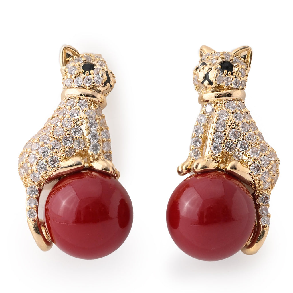 Elegant Feline Charm Cubic Zirconia and Enamel Cat Earrings