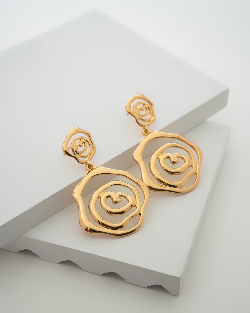 Elegant Gold-Finished Spiral Rose Earrings