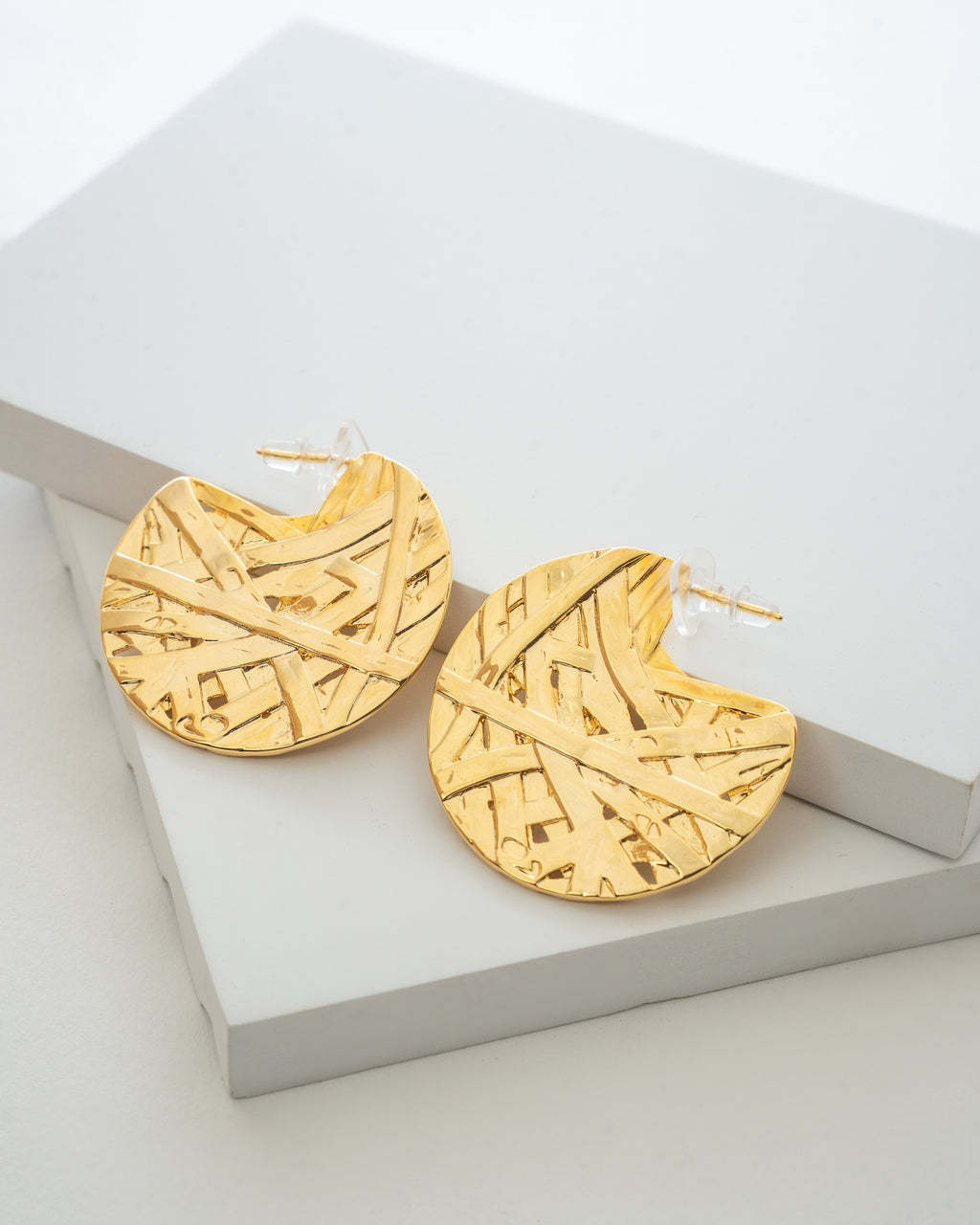 Radiant Textured Gold Disc Earrings