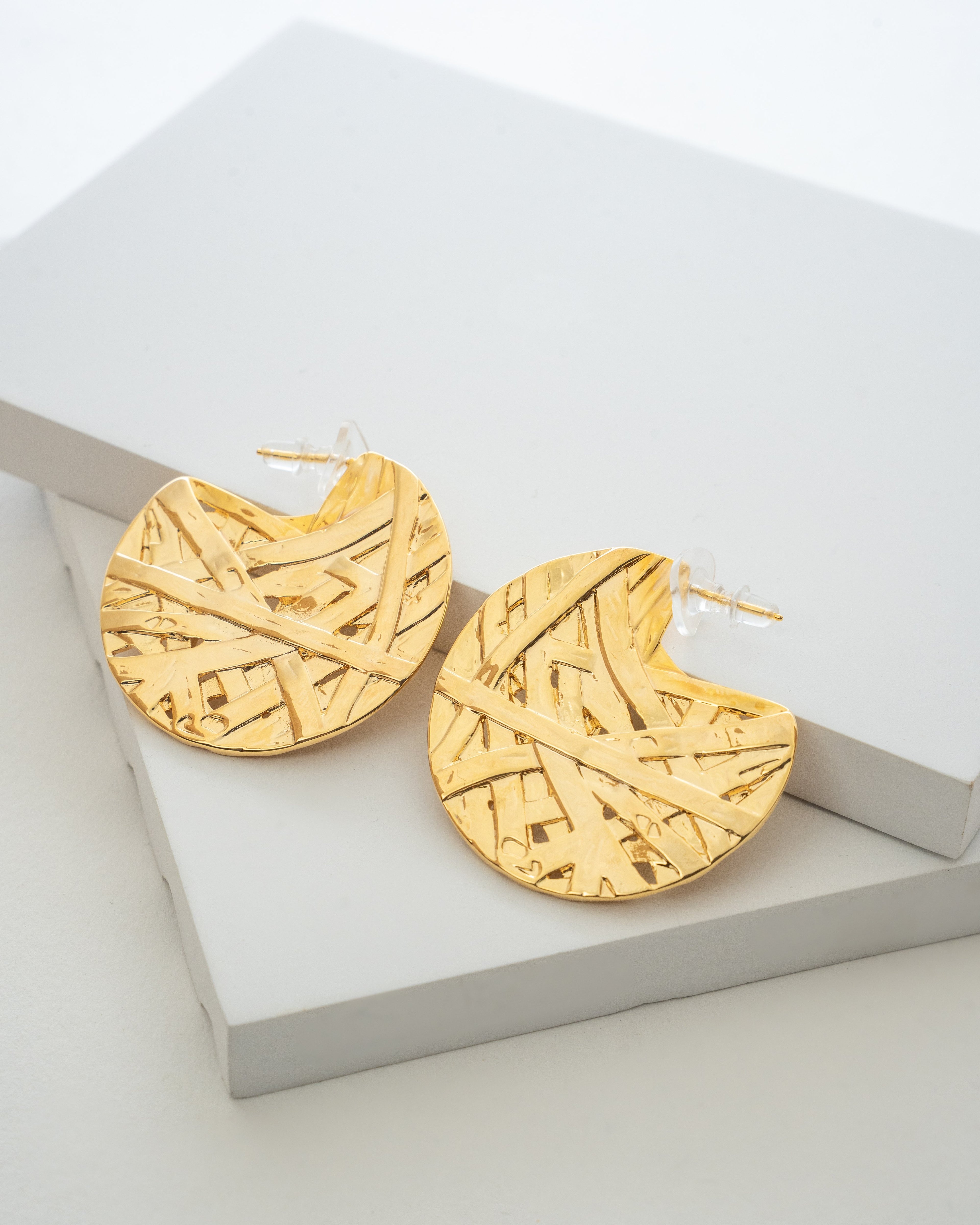 Radiant Textured Gold Disc Earrings