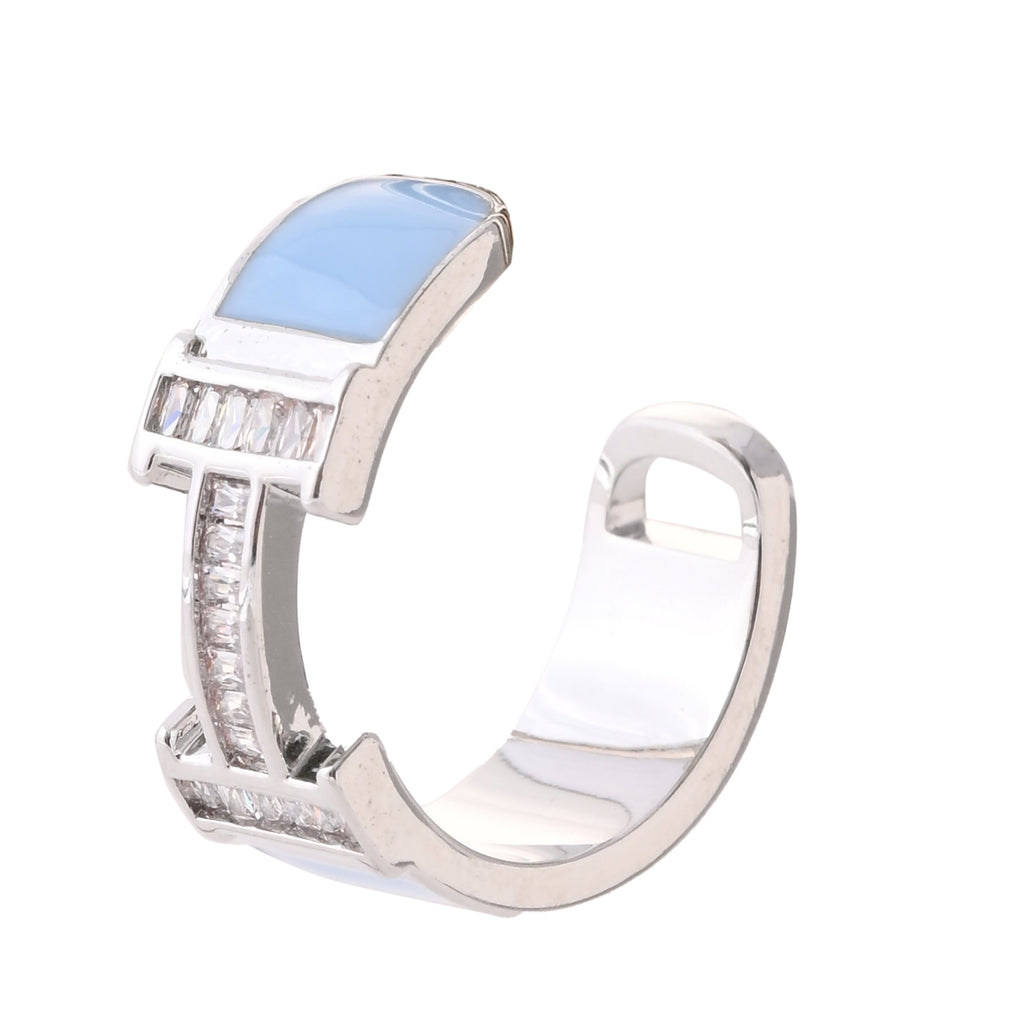 Elegant Silver and Blue Enamel Geometric Earring