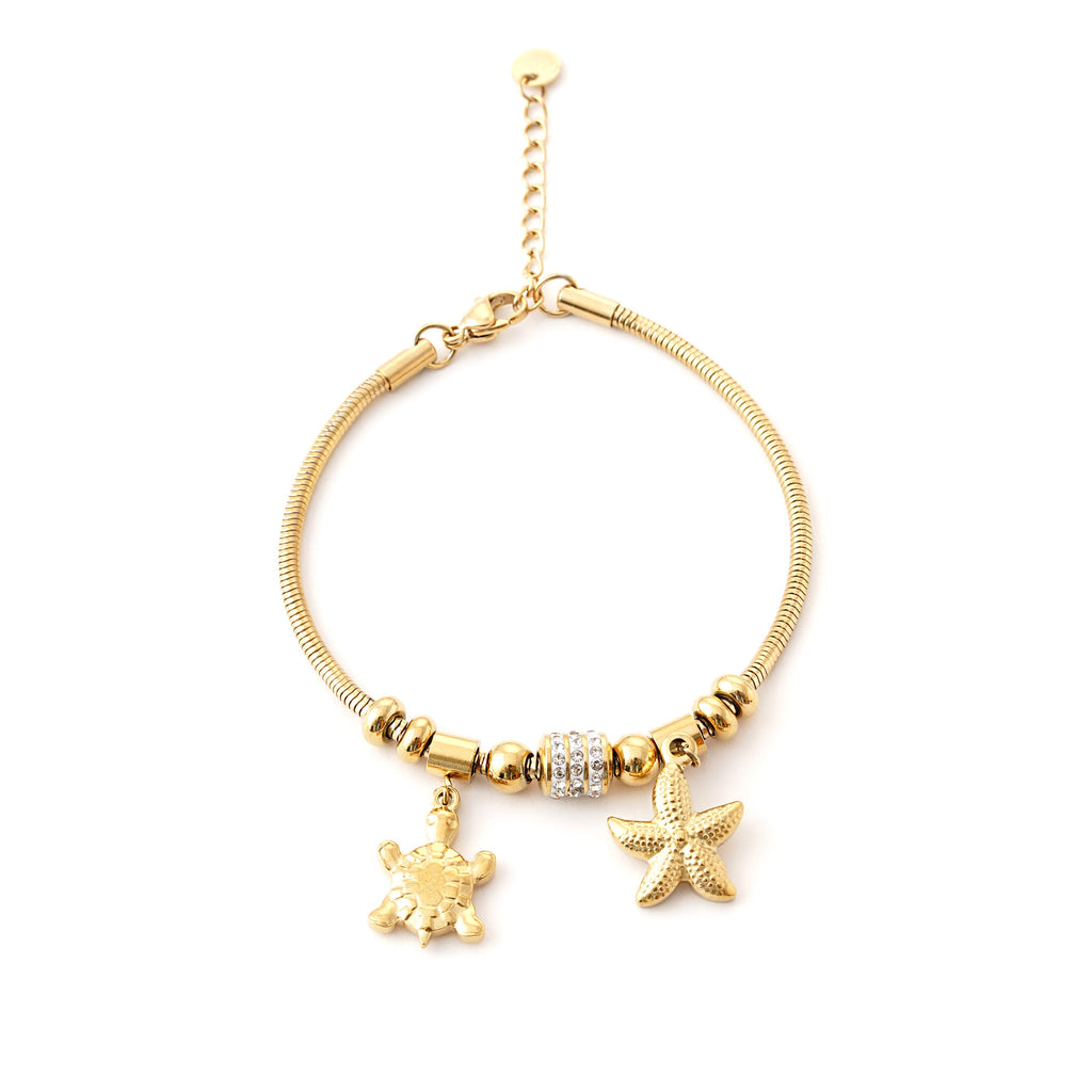 Elegant Gold Charm Bracelet with Ocean-Inspired Pendants