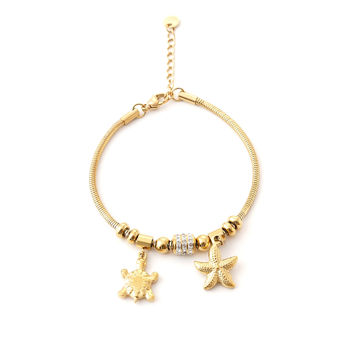 Elegant Gold Charm Bracelet with Ocean-Inspired Pendants