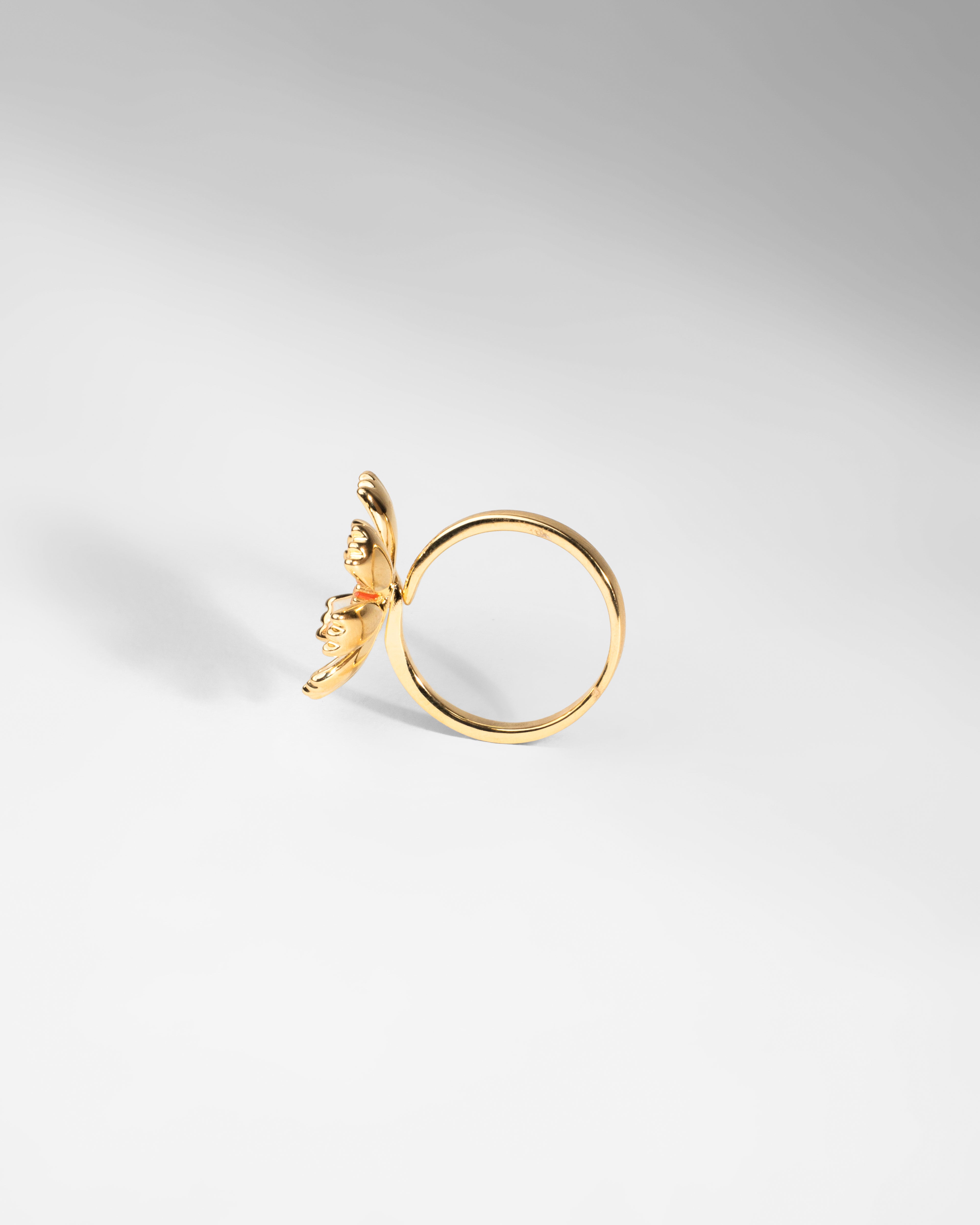 Elegant Gold-Plated Floral Brooch with Enamel Petals