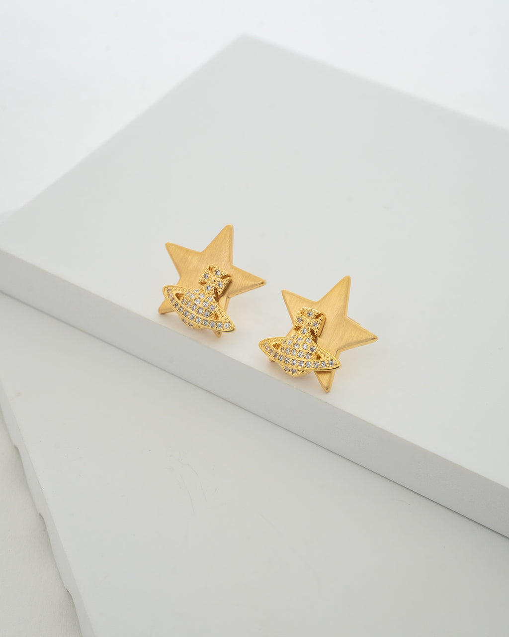 Stellar Gold Star and Crystal Planet Earrings