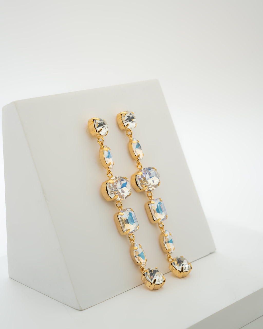Elegant Crystal Drop Earrings with Gold Accents