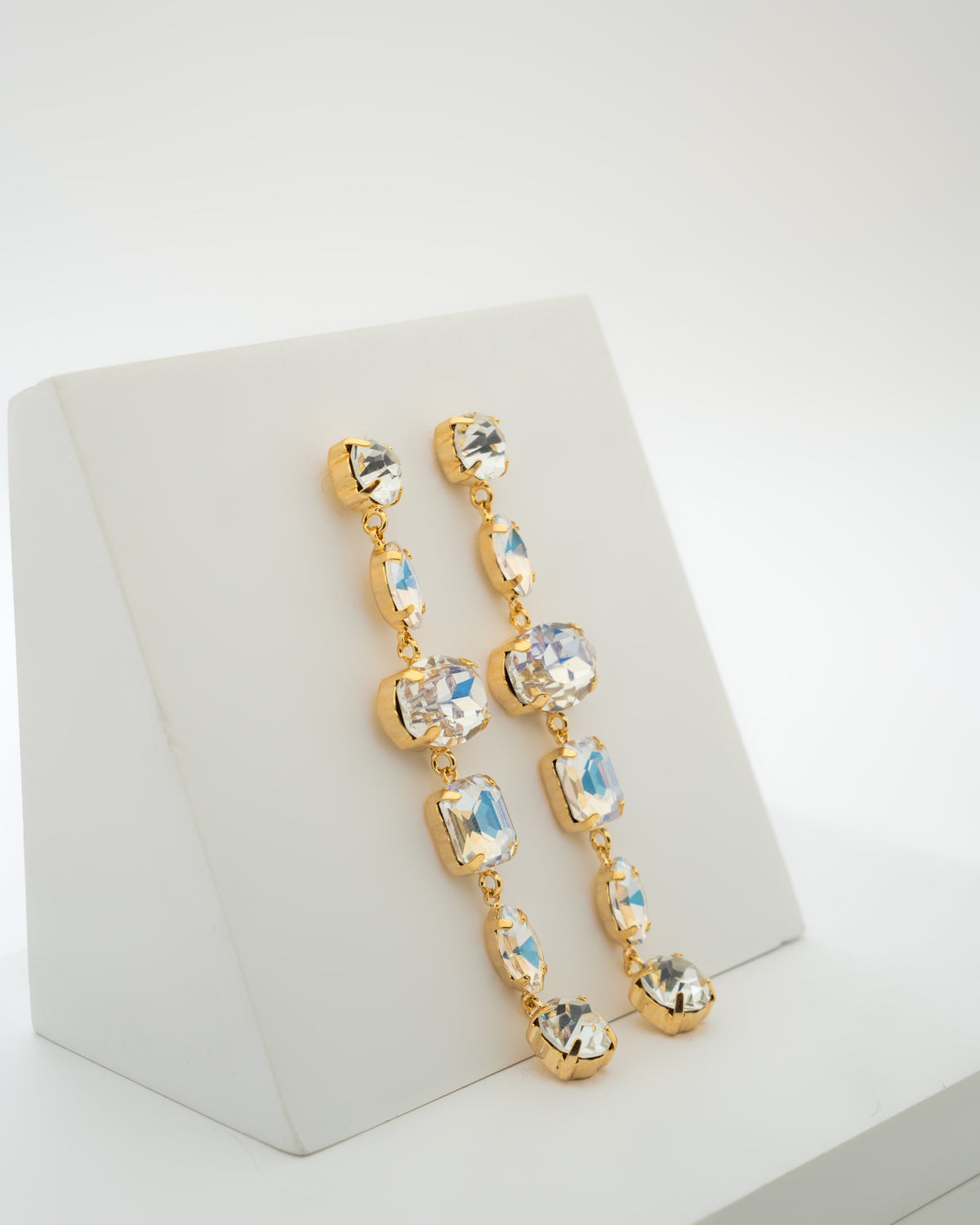 Elegant Crystal Drop Earrings with Gold Accents