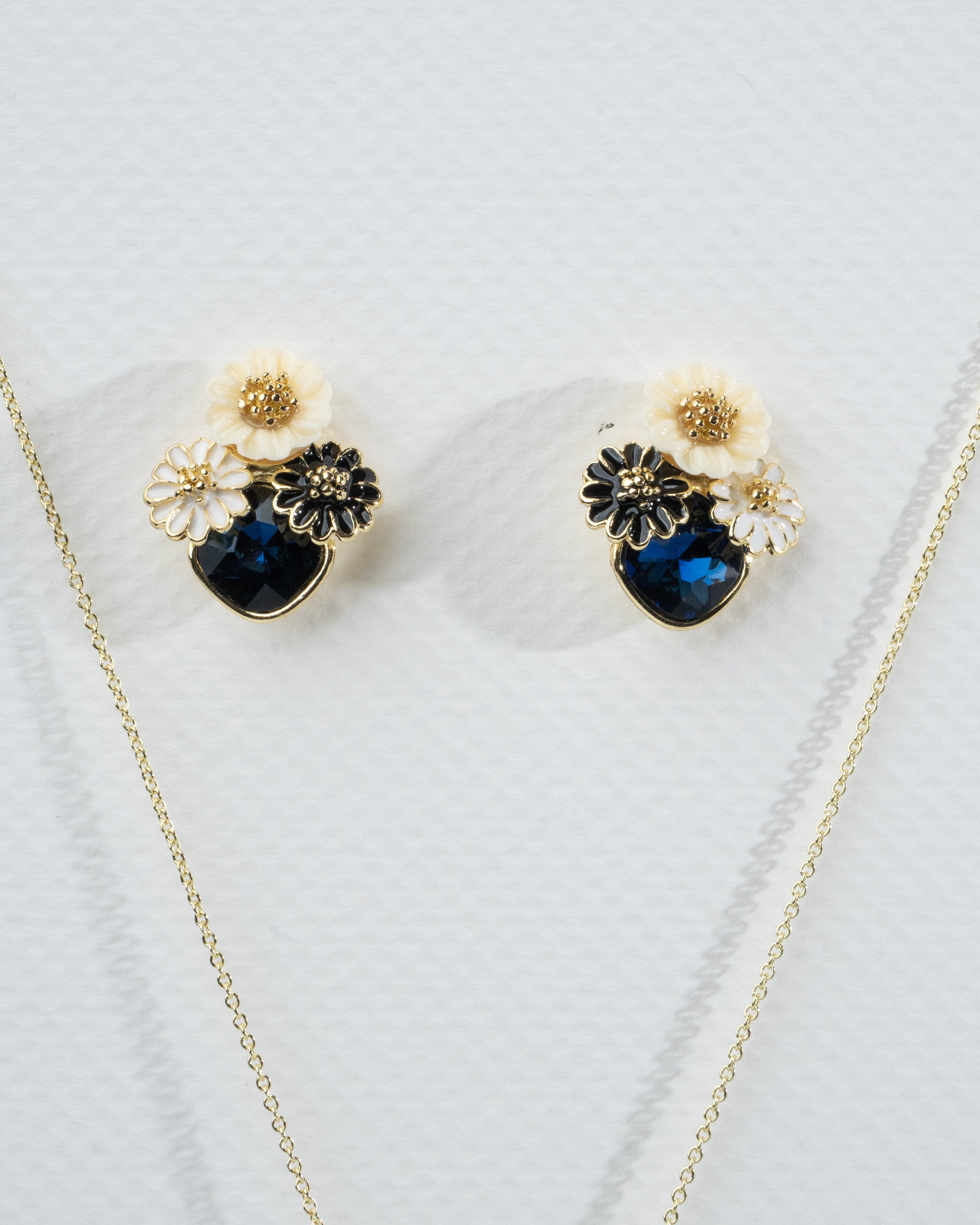 Elegant Floral & Sapphire Necklace and Earring Set