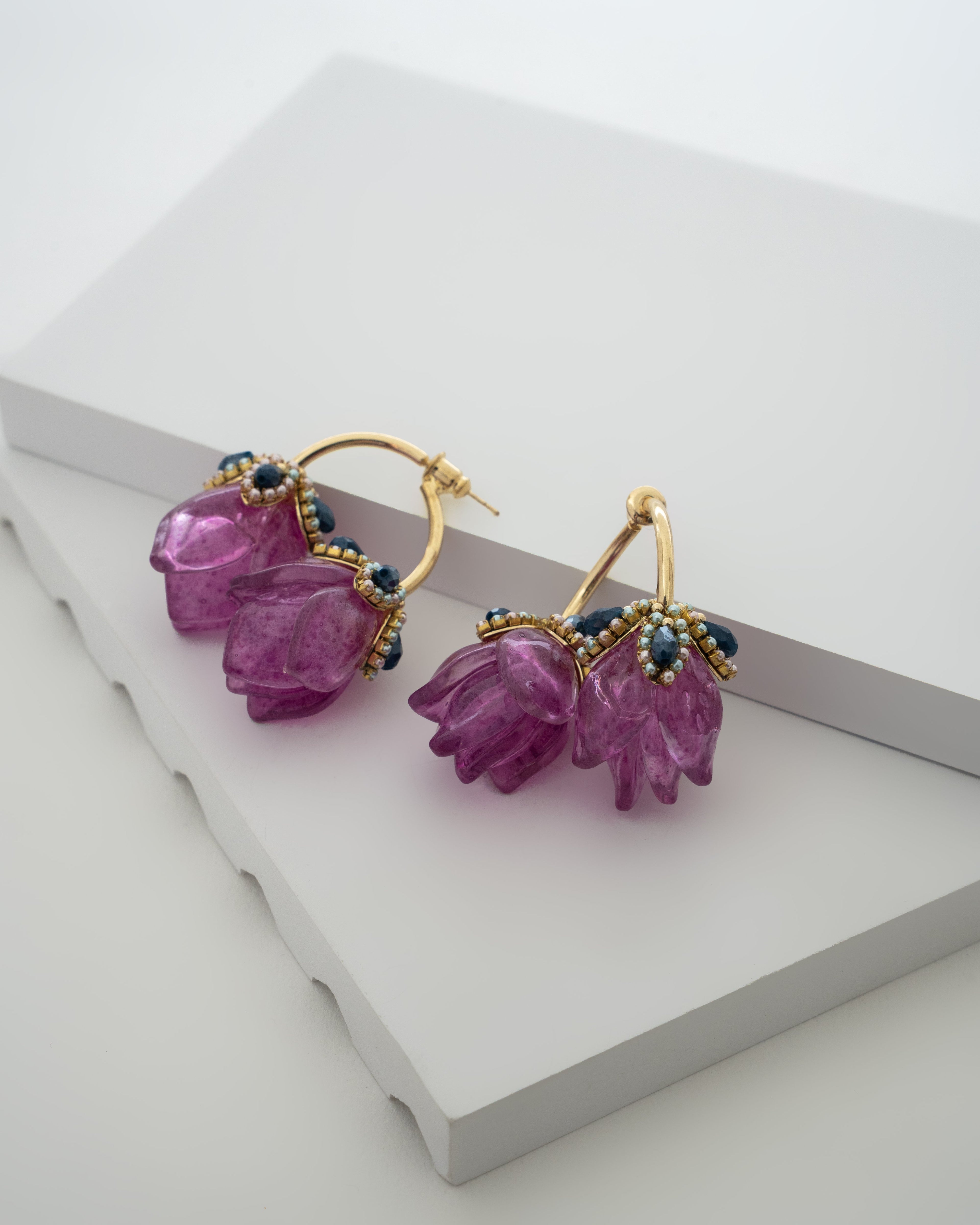 Exquisite Pink Petal Artisanal Earrings with Gem Accents