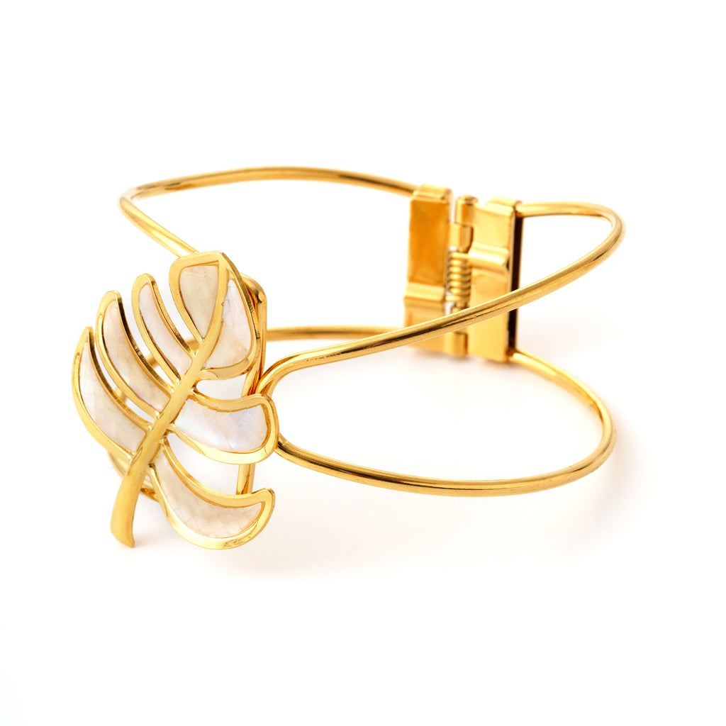 Elegant Gold Leaf Bangle with Mother of Pearl Inlay