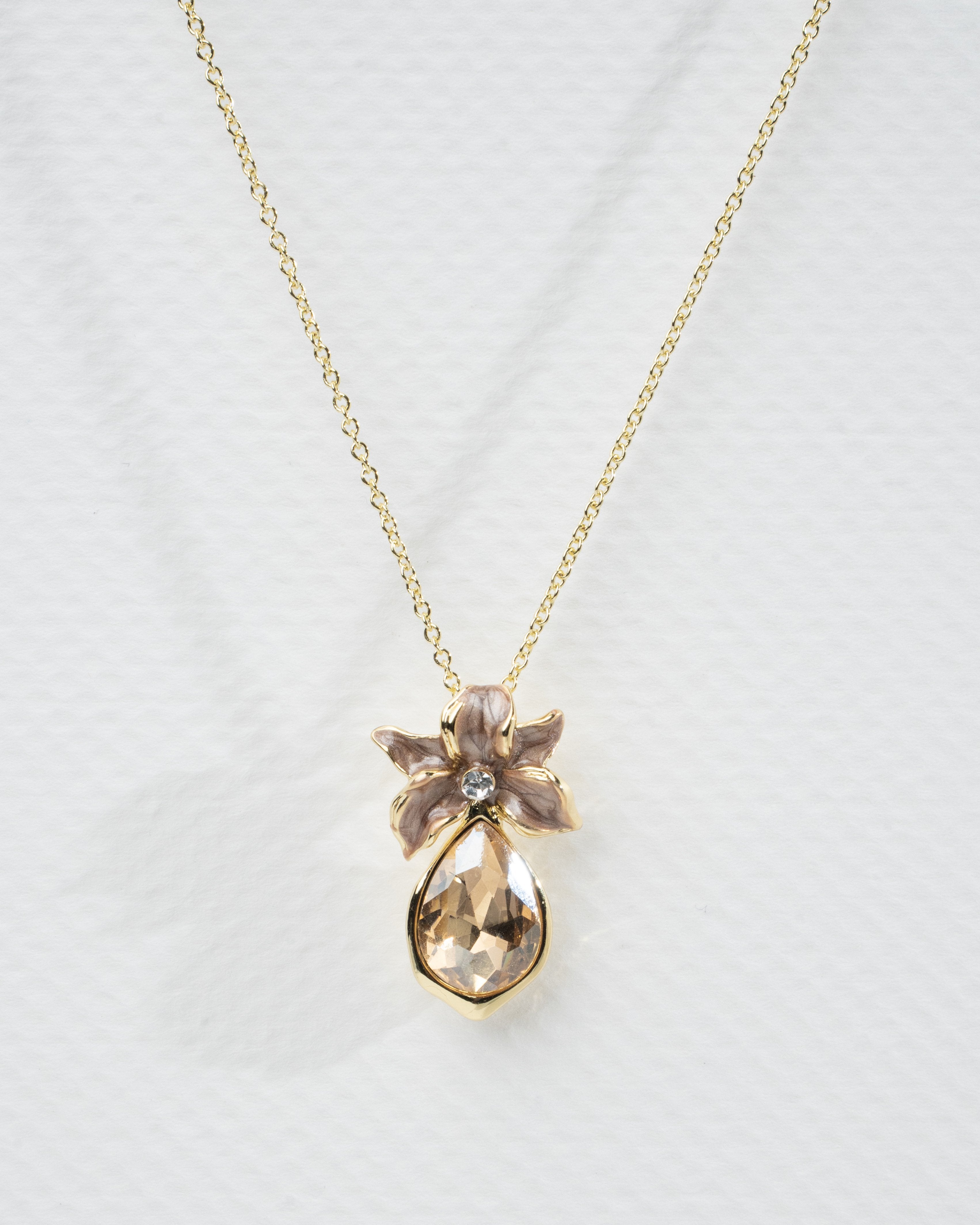 Elegant Floral Gold Necklace and Earring Set with Crystals