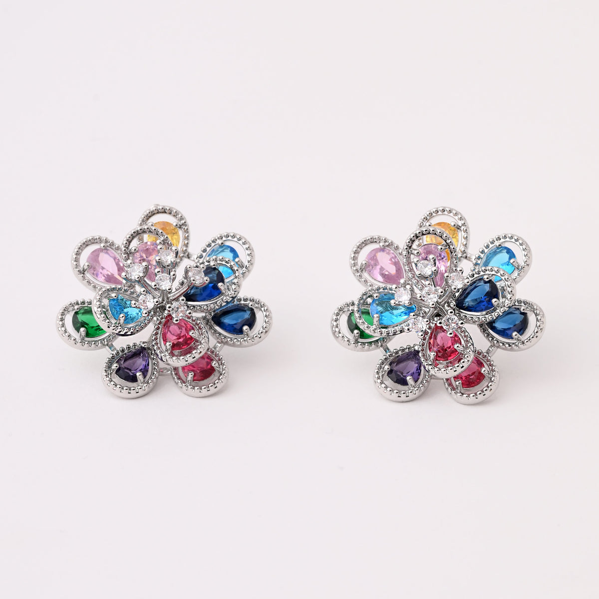 Multicolor Gemstone Flower Stud Earrings