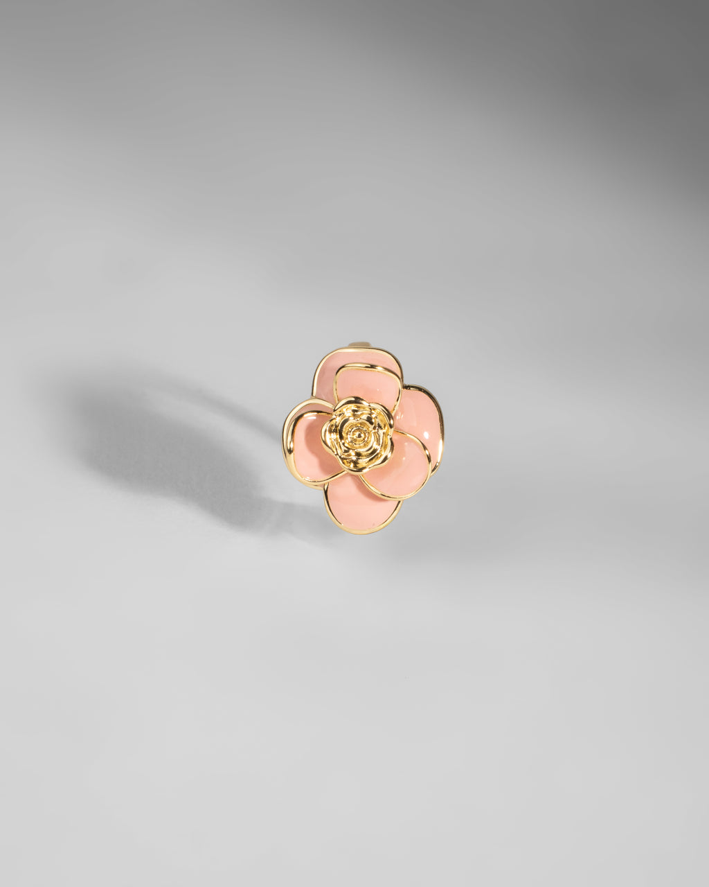 Elegant Gold-Trimmed Pink Enamel Flower Brooch