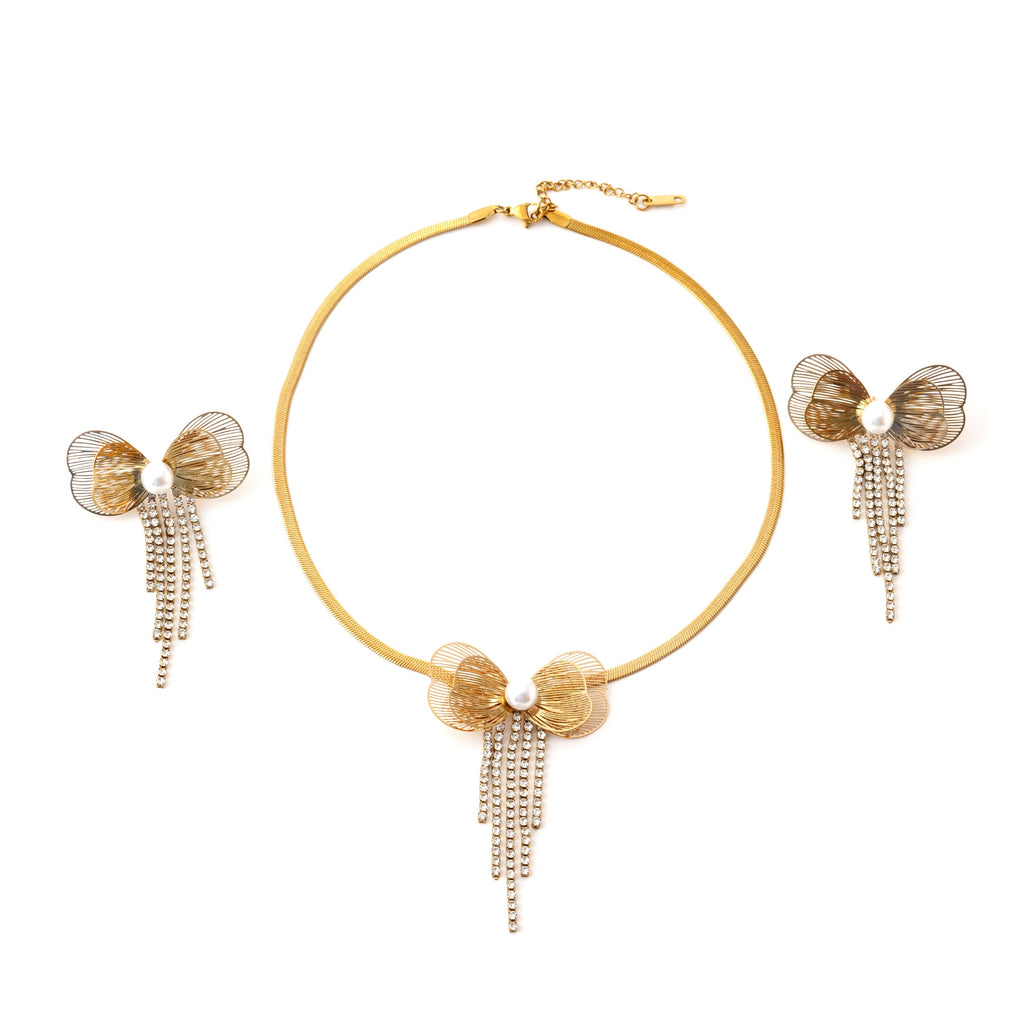 Elegant Butterfly Pearl Jewelry Set - Necklace & Earrings