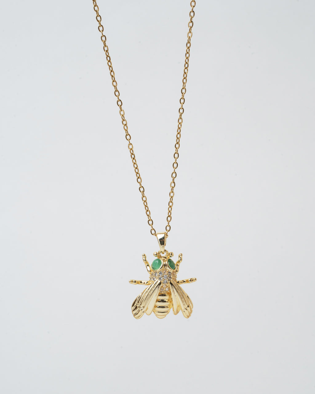 Elegant Gold-Tone Bee Pendant Necklace with Emerald Accents