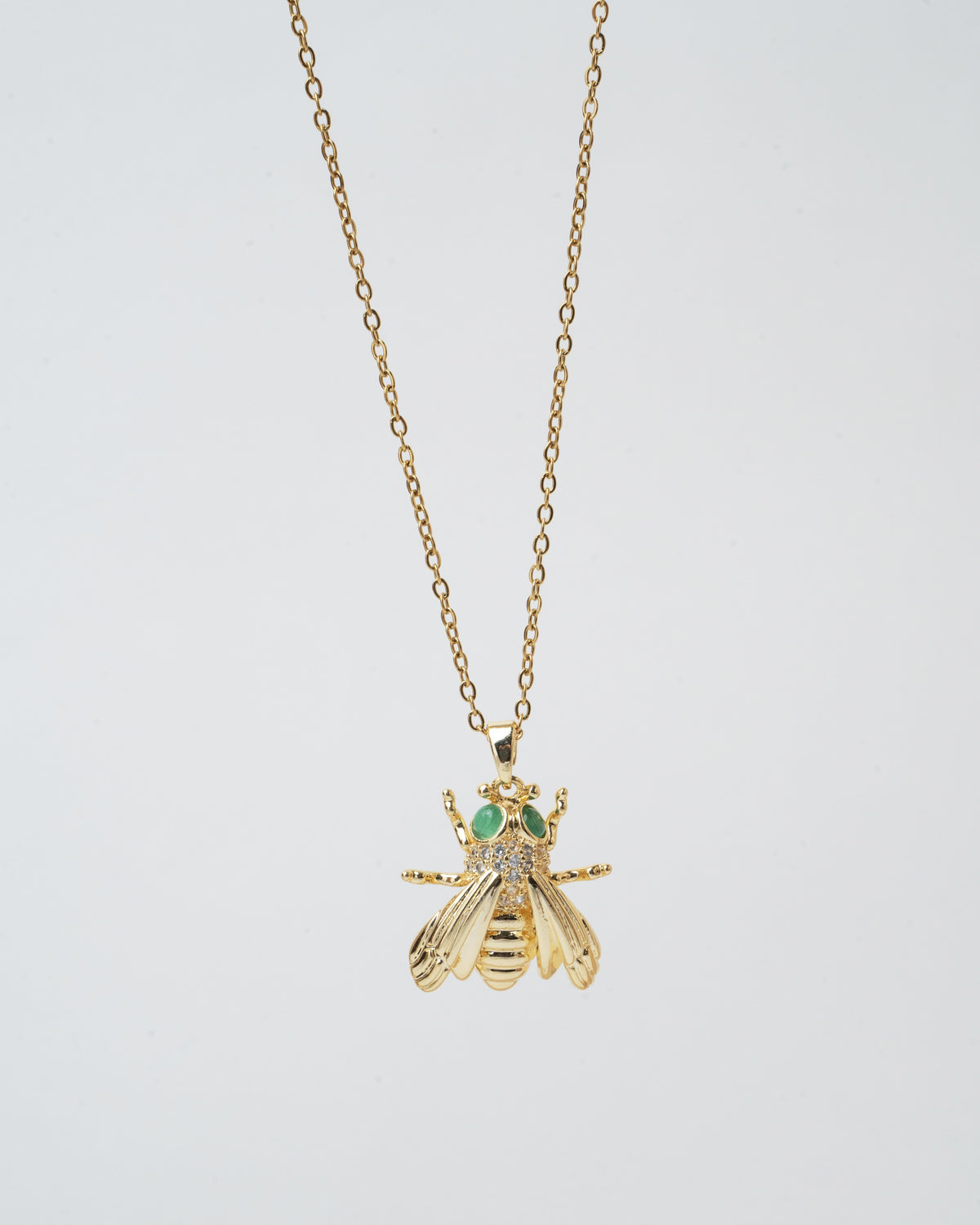 Elegant Gold-Tone Bee Pendant Necklace with Emerald Accents