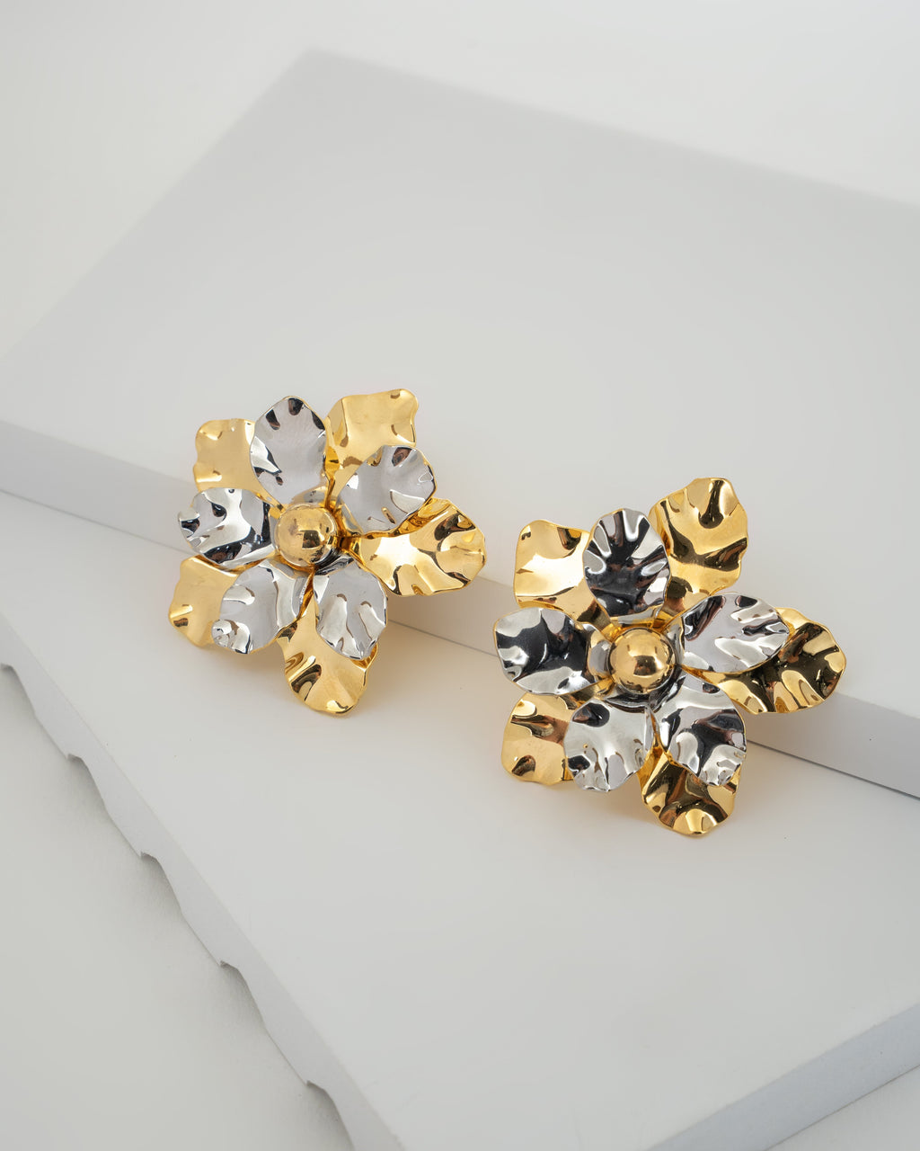 Elegant Two-Tone Floral Statement Earrings