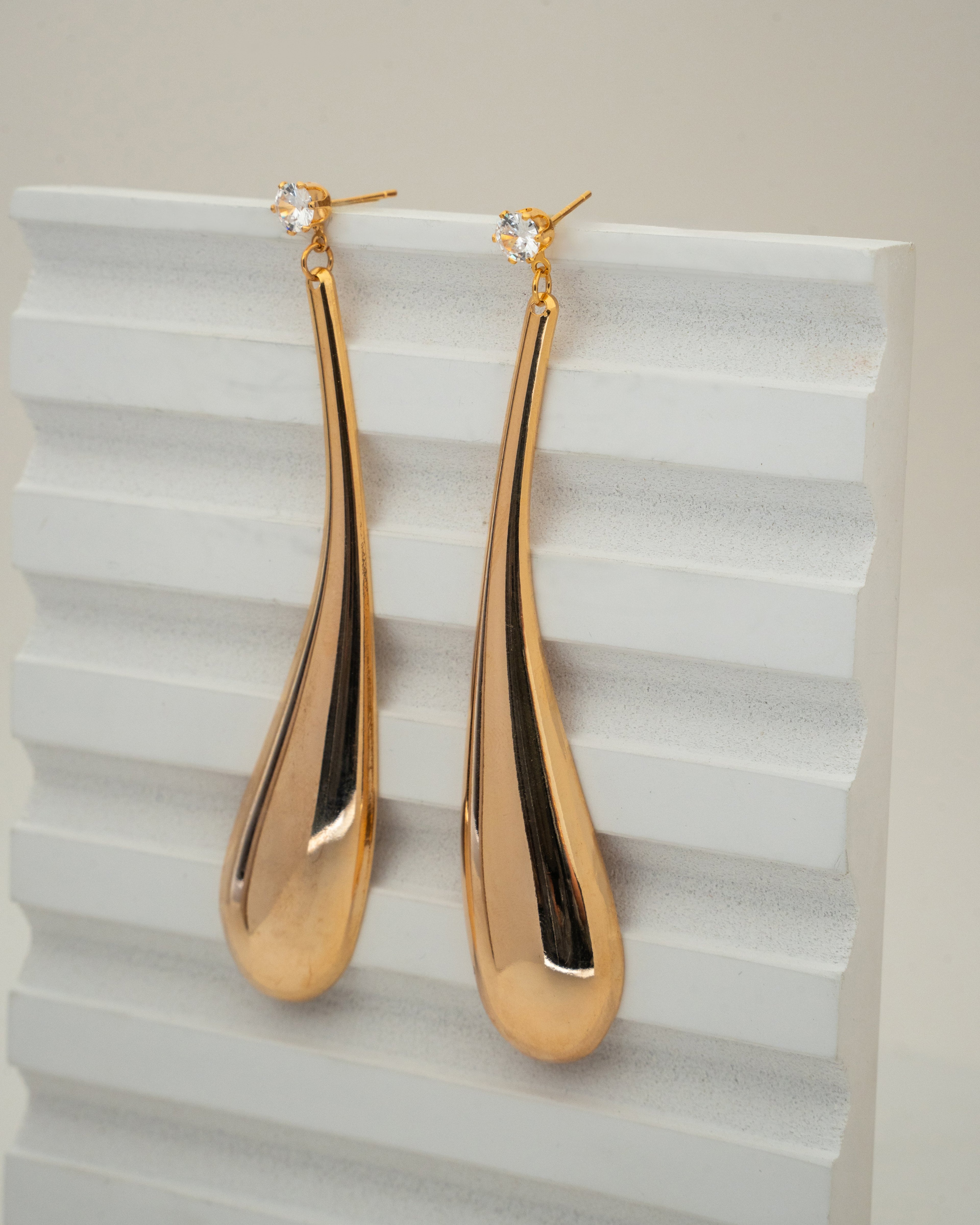 Elegant Gold Teardrop Dangle Earrings with Crystal Studs