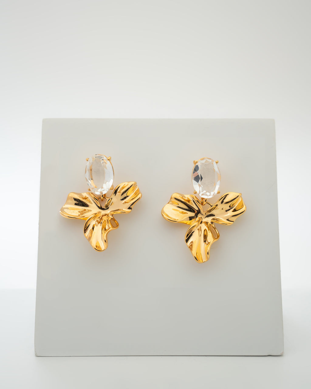 Elegant Gold Leaf and Crystal Drop Earrings