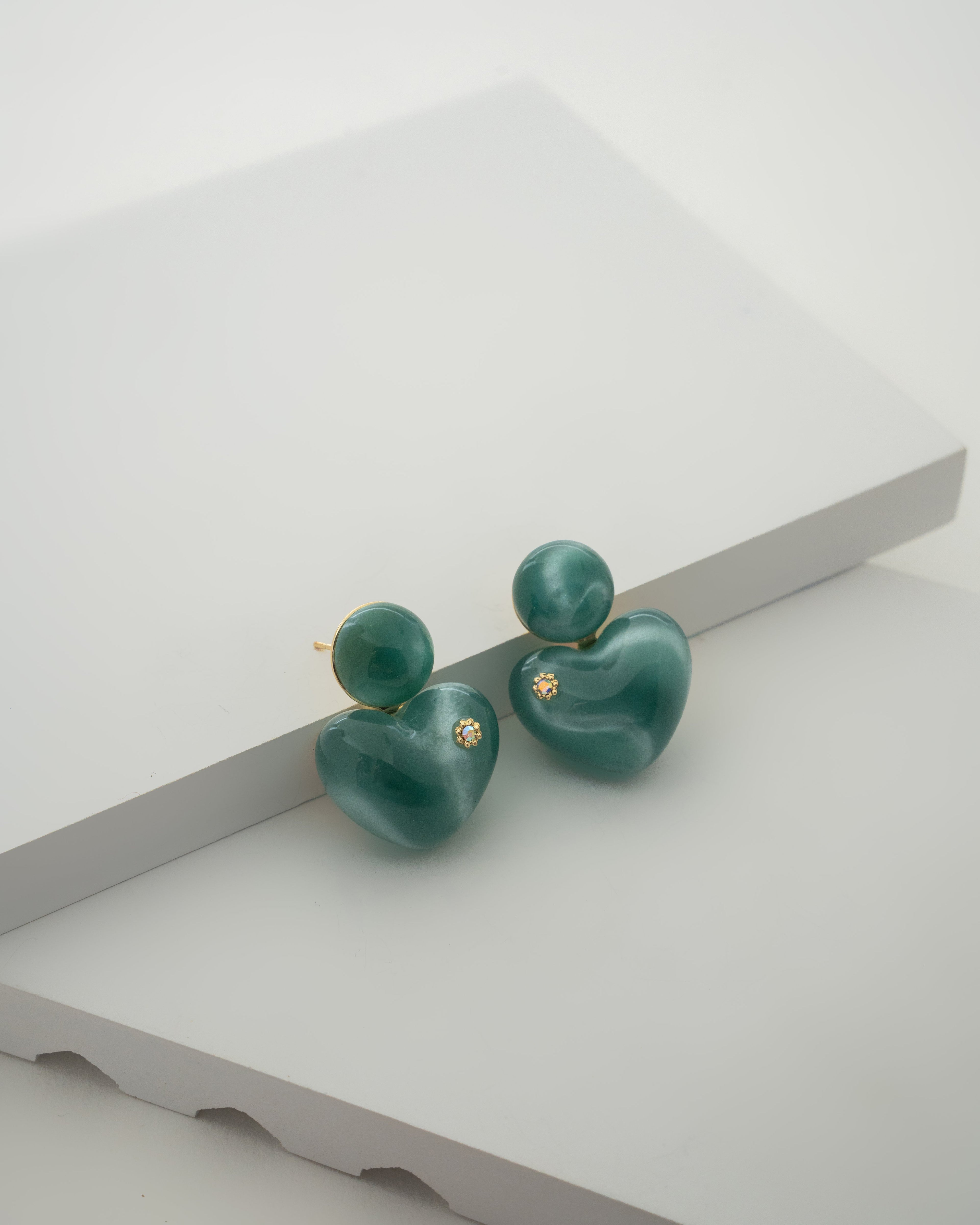 Elegant Teal Heart Shaped Stud Earrings with Gold Accents
