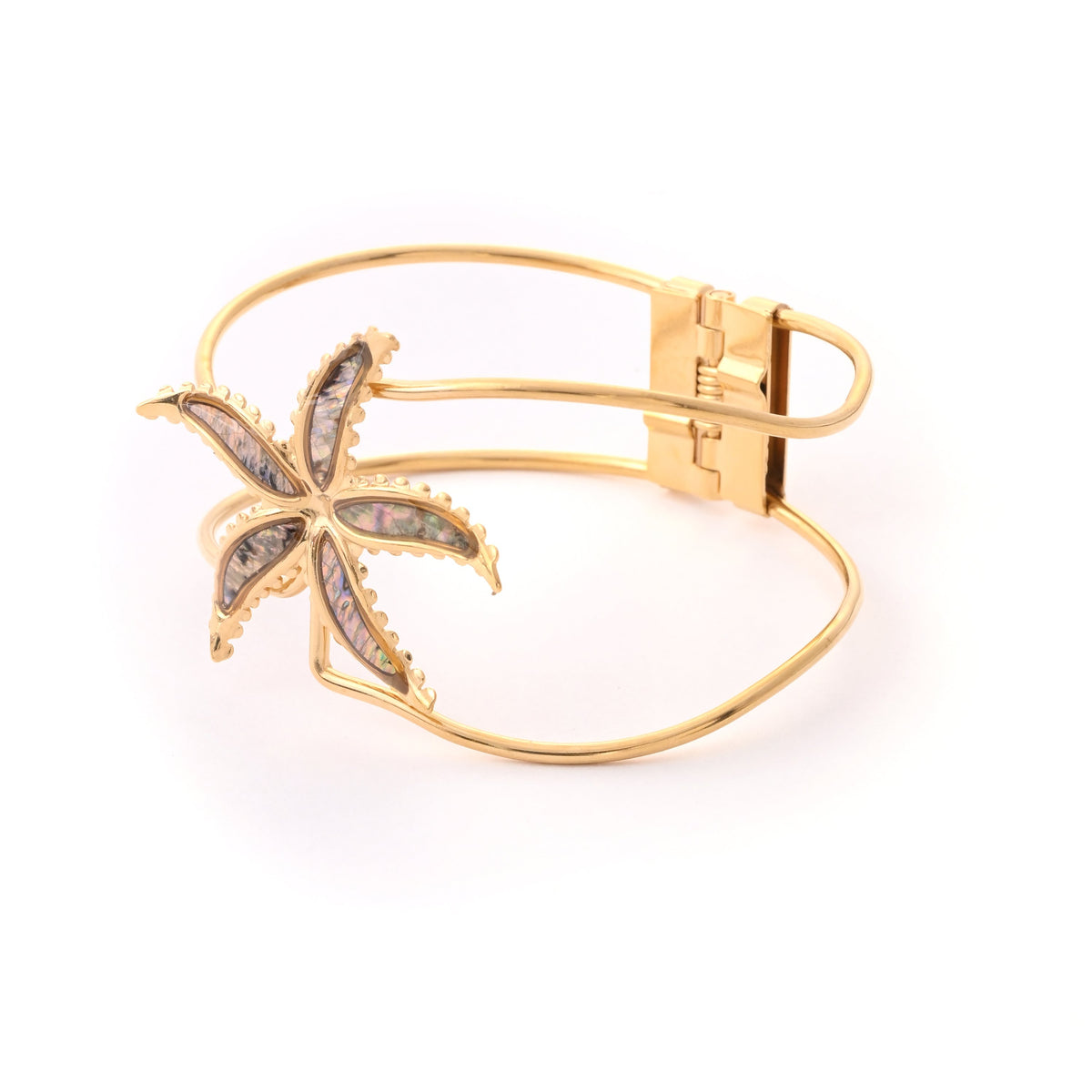 Elegant Gold Starfish Cuff Bracelet with Abalone Inlay