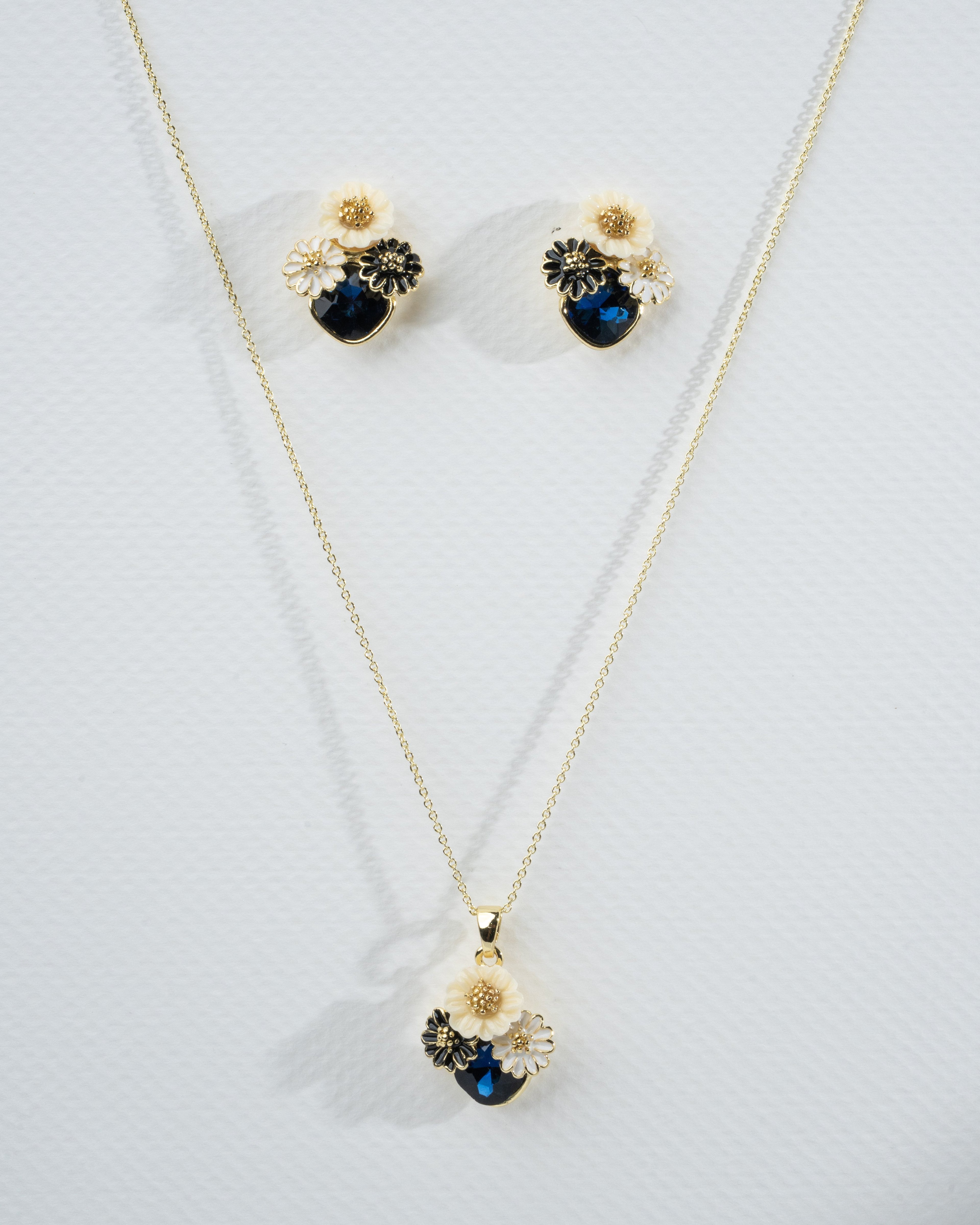 Elegant Floral & Sapphire Necklace and Earring Set