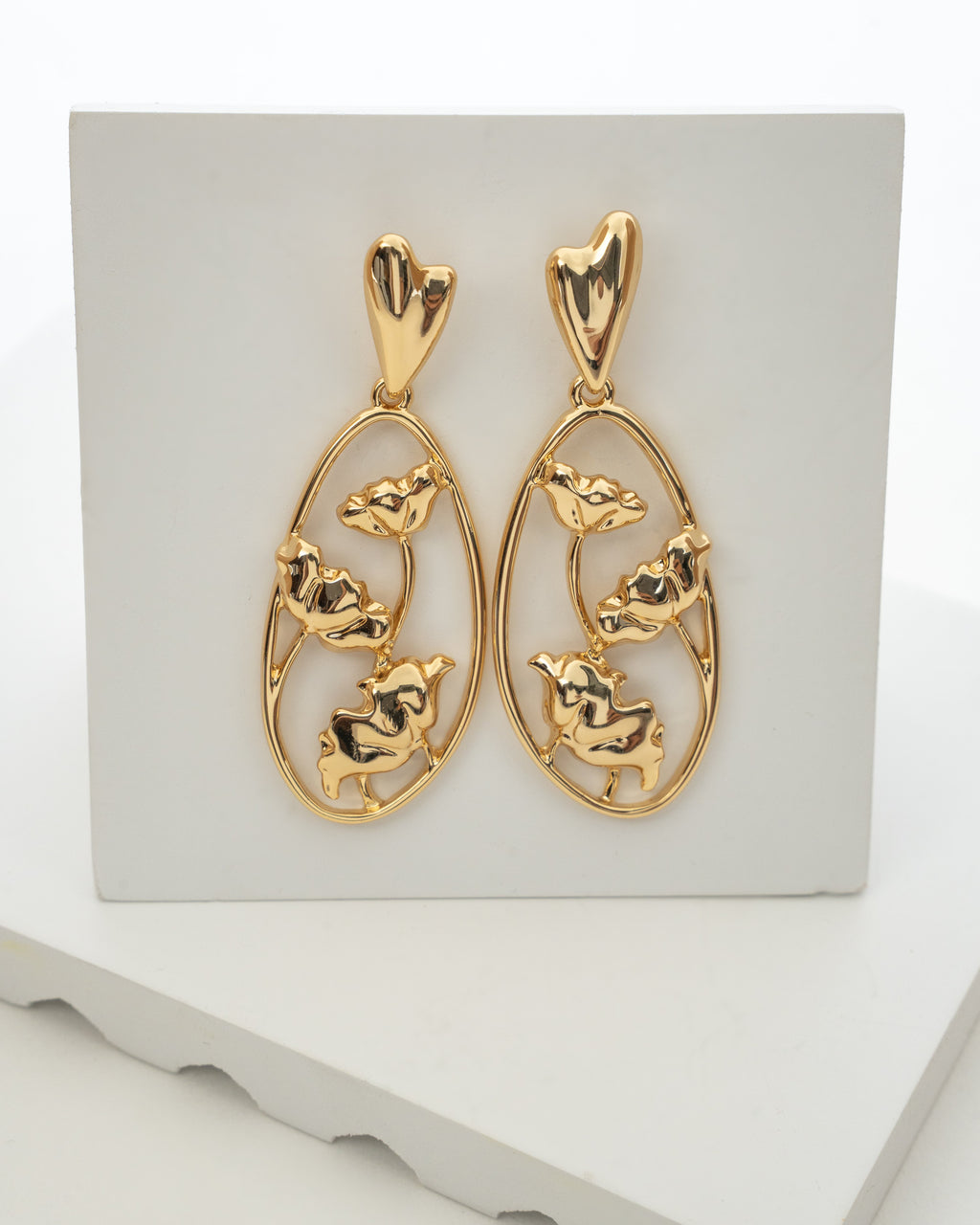 Elegant Gold Floral Drop Earrings