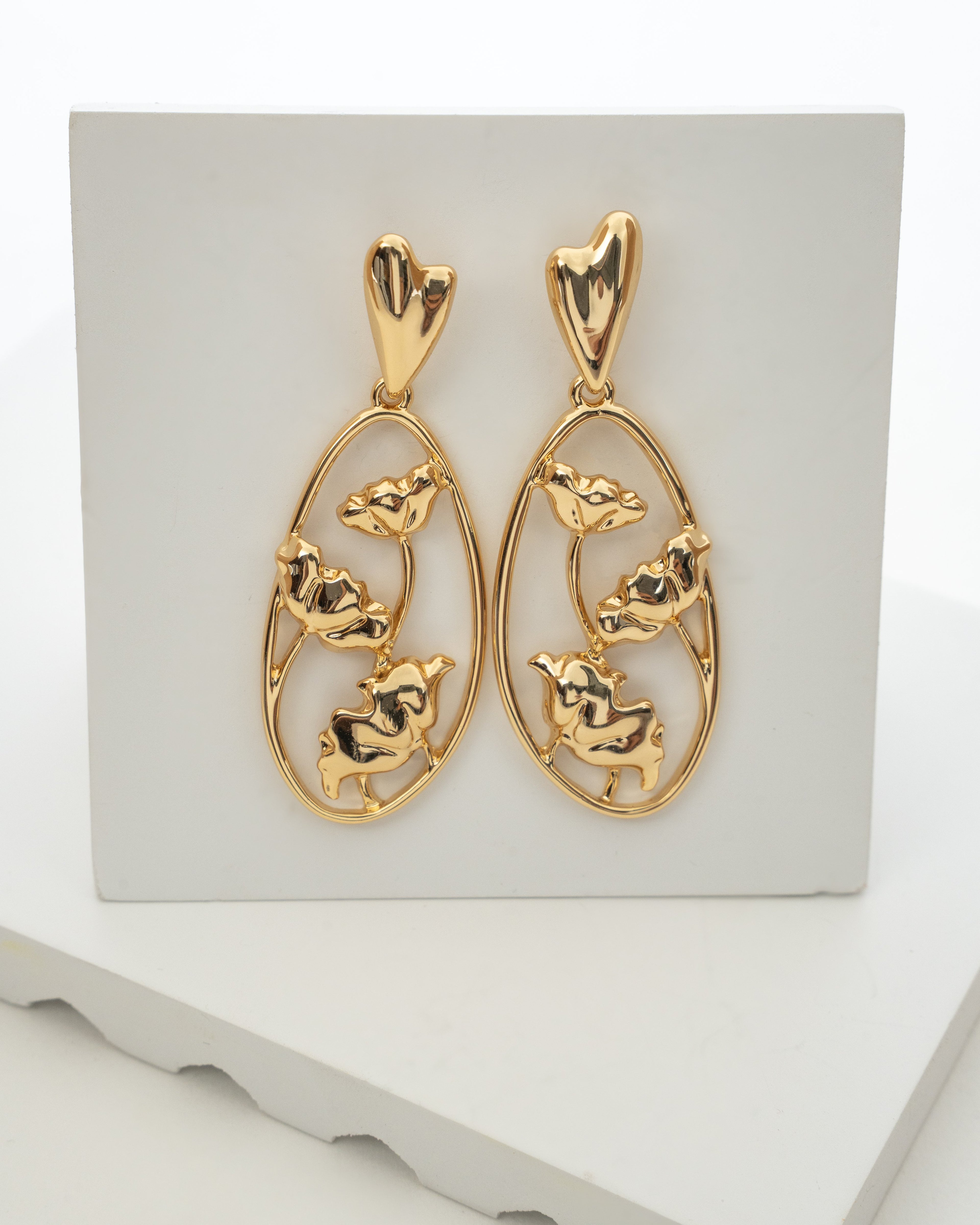 Elegant Gold Floral Drop Earrings